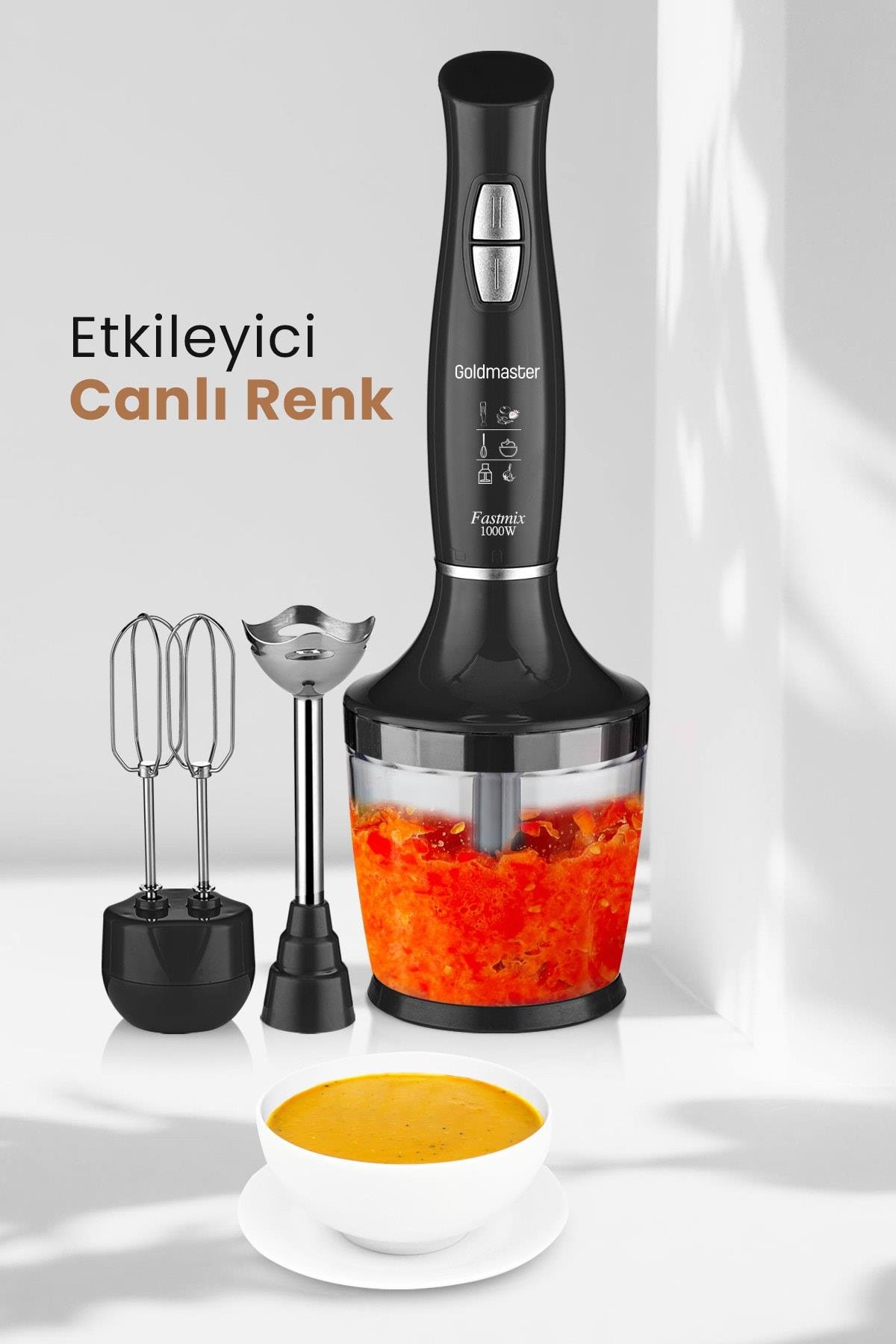 Goldmaster Fastmix Siyah Sessiz Hız Ayarlı 3 In 1 Blender Seti