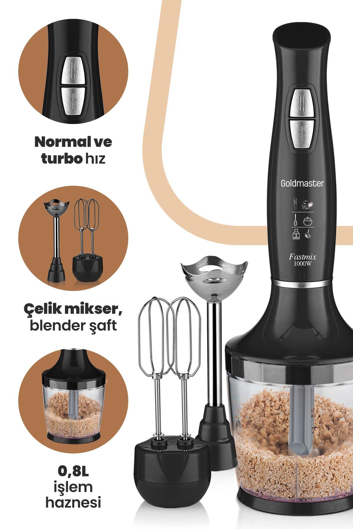 Goldmaster Fastmix Siyah Sessiz Hız Ayarlı 3 In 1 Blender Seti