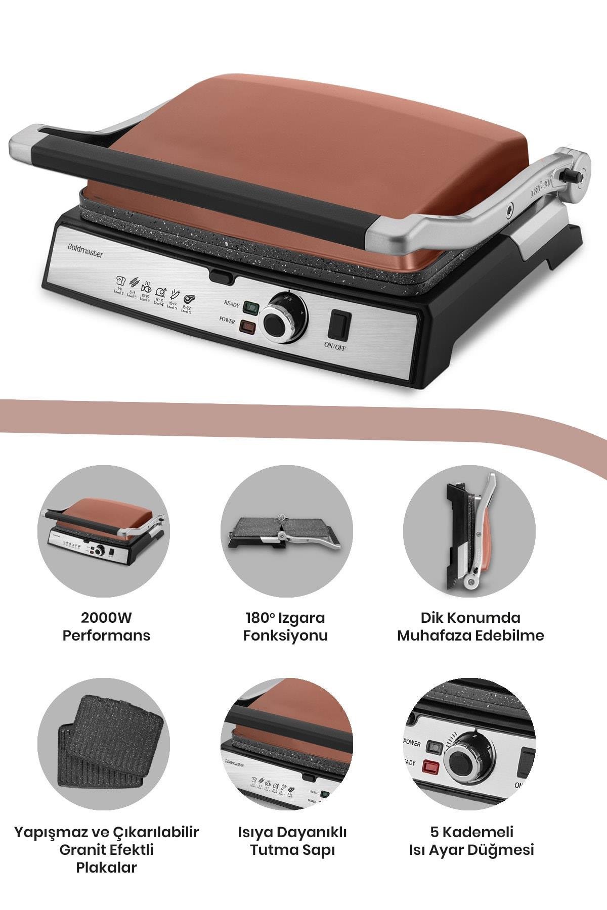 Gralux Gold Paslanmaz Çelik 2000 Watt Granit Çıkarılabilir Plakalı Tost Ve Izgara Makinesi