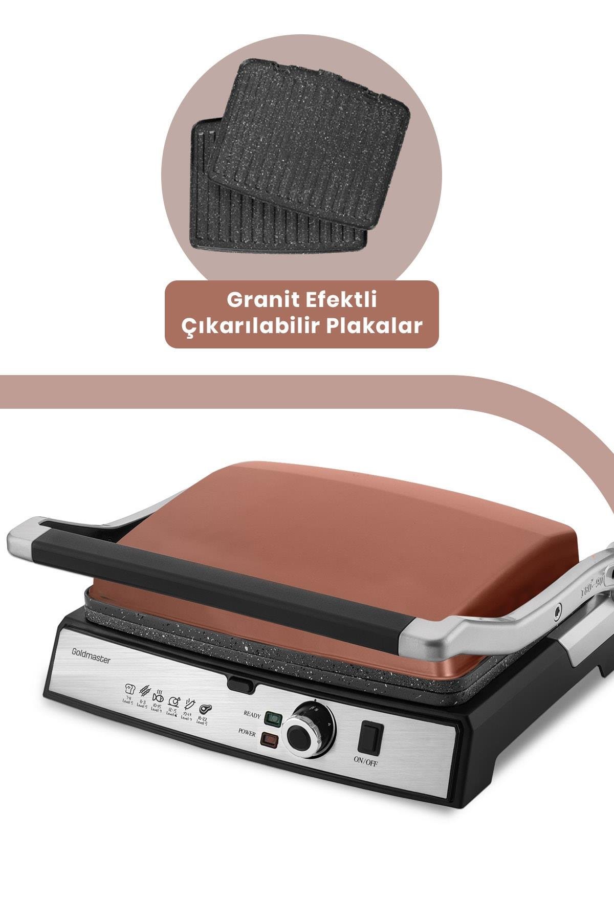 Gralux Gold Paslanmaz Çelik 2000 Watt Granit Çıkarılabilir Plakalı Tost Ve Izgara Makinesi