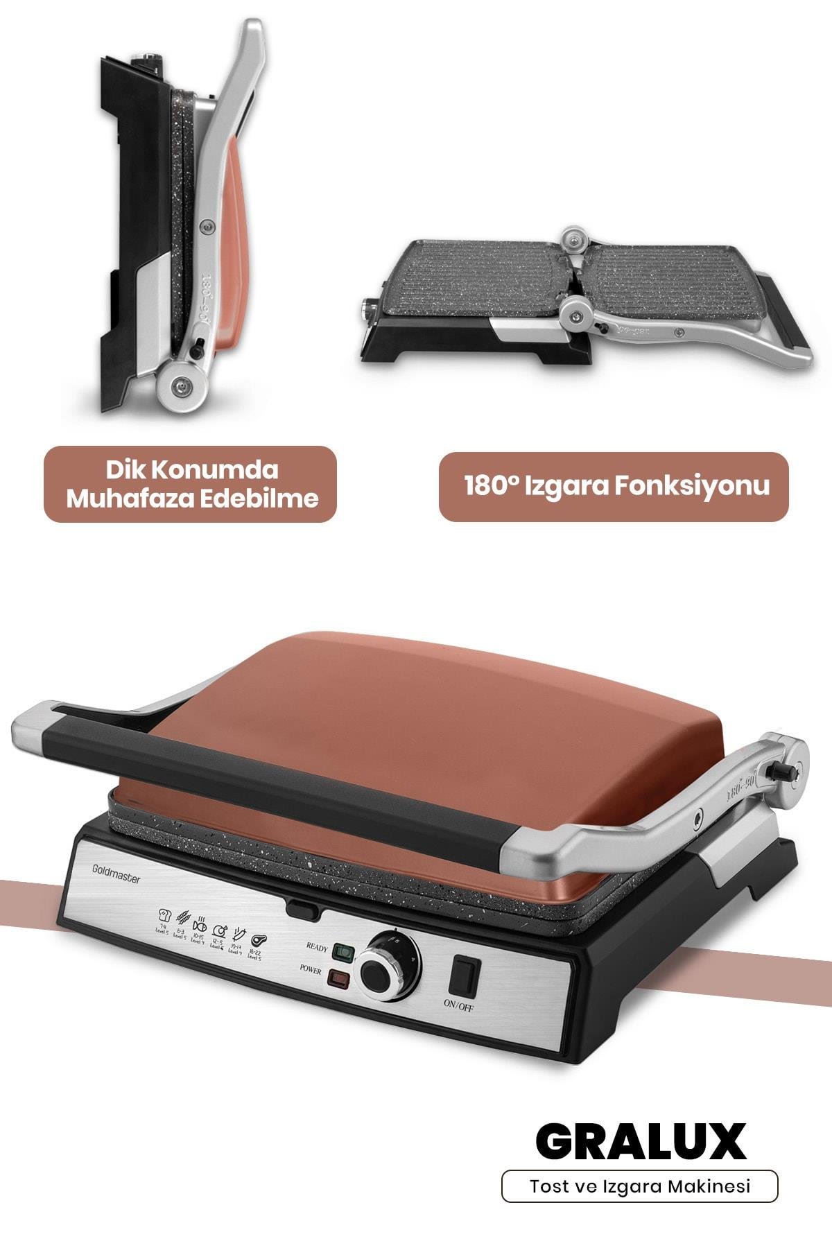 Gralux Gold Paslanmaz Çelik 2000 Watt Granit Çıkarılabilir Plakalı Tost Ve Izgara Makinesi