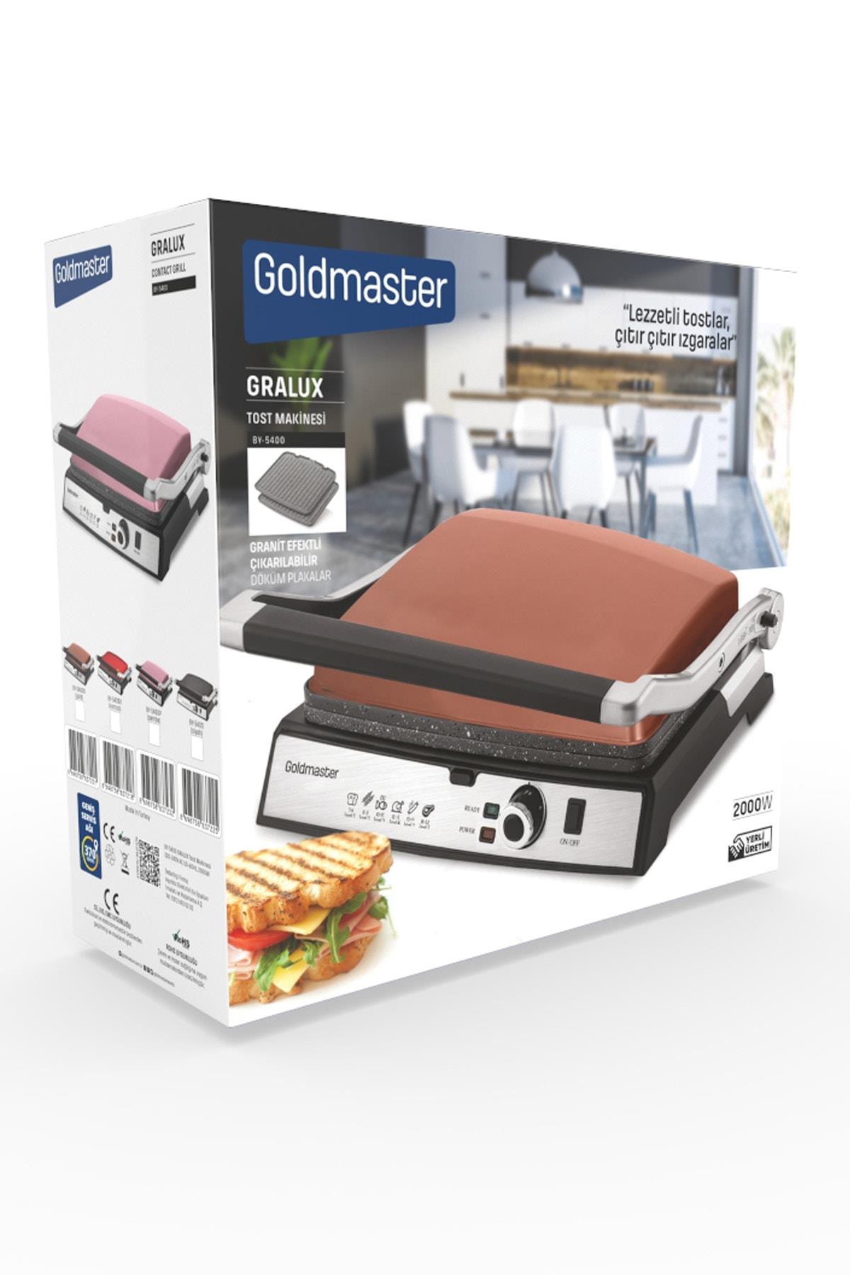 Gralux Kırmızı Paslanmaz Çelik 2000 Watt Granit Çıkarılabilir Plakalı Tost Ve Izgara Makinesi