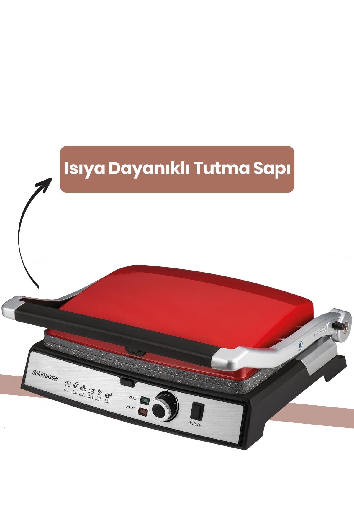 Gralux Kırmızı Paslanmaz Çelik 2000 Watt Granit Çıkarılabilir Plakalı Tost Ve Izgara Makinesi