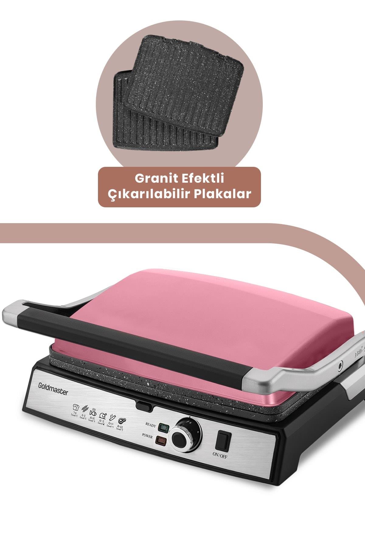 Gralux Pembe Paslanmaz Çelik 2000 Watt Granit Çıkarılabilir Plakalı Tost Ve Izgara Makinesi