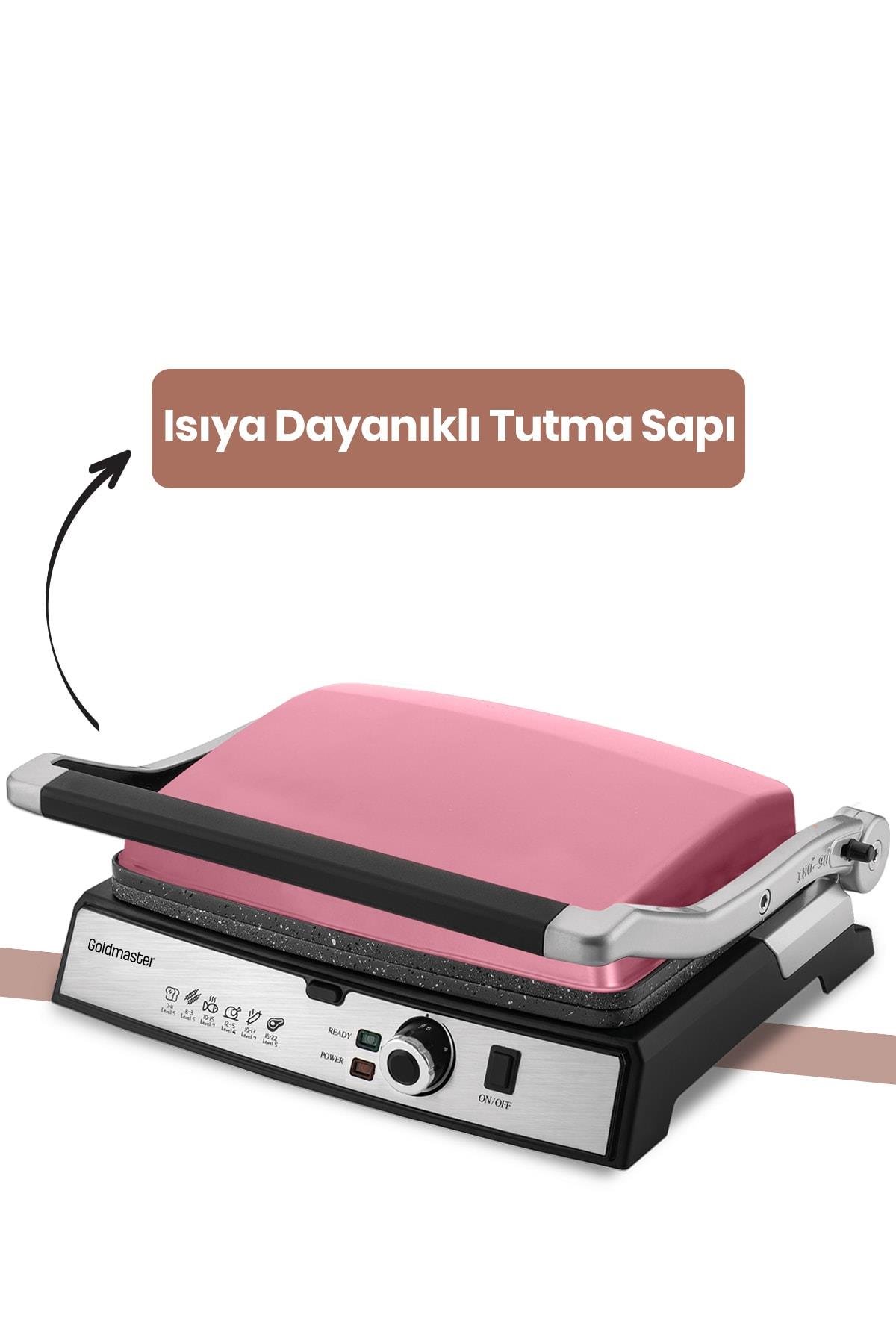 Gralux Pembe Paslanmaz Çelik 2000 Watt Granit Çıkarılabilir Plakalı Tost Ve Izgara Makinesi