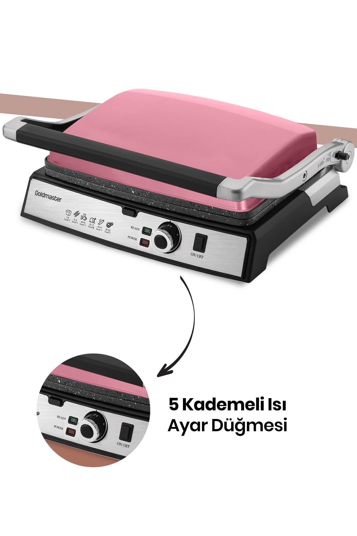 Gralux Pembe Paslanmaz Çelik 2000 Watt Granit Çıkarılabilir Plakalı Tost Ve Izgara Makinesi
