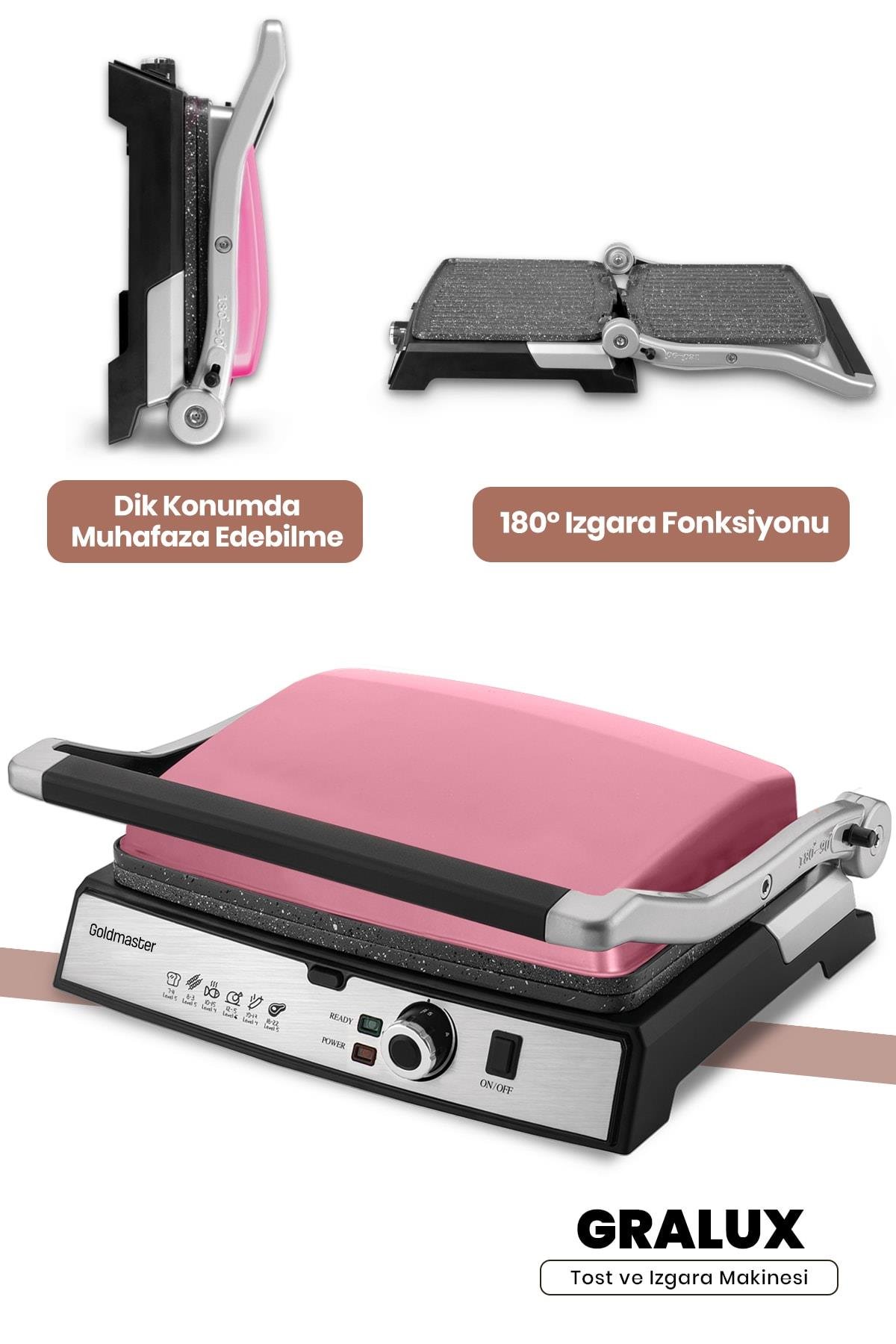 Goldmaster Gralux Pembe Paslanmaz Granit Tost Ve Izgara Makinesi
