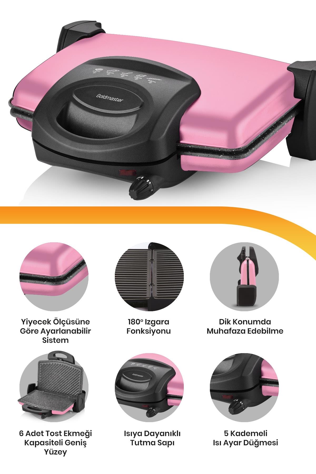 Goldmaster Lezzito Pembe 1750 Watt Granit Tost Ve Izgara Makinesi