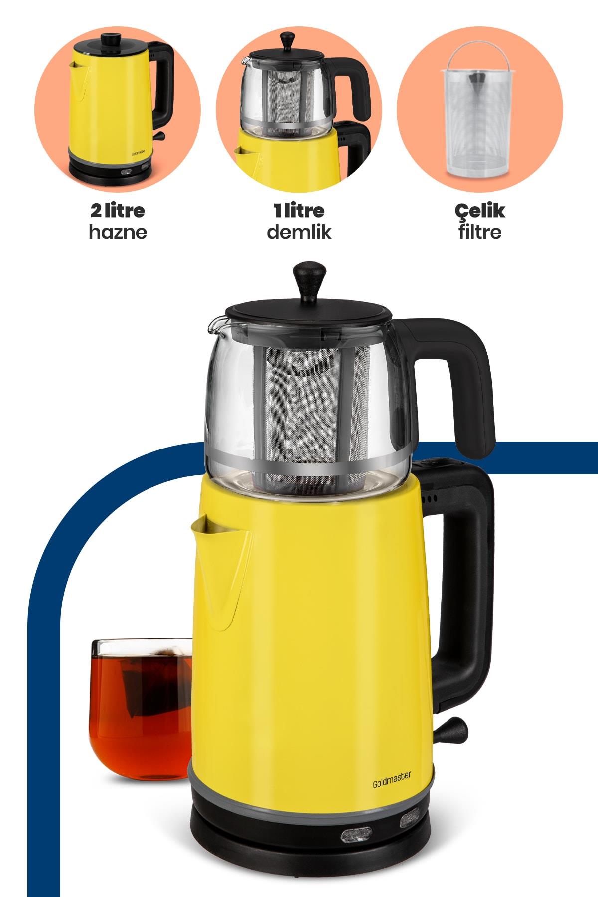 Goldmaster Sarı Paslanmaz Çelik Çay Makinesi Ve Su Isıtıcısı