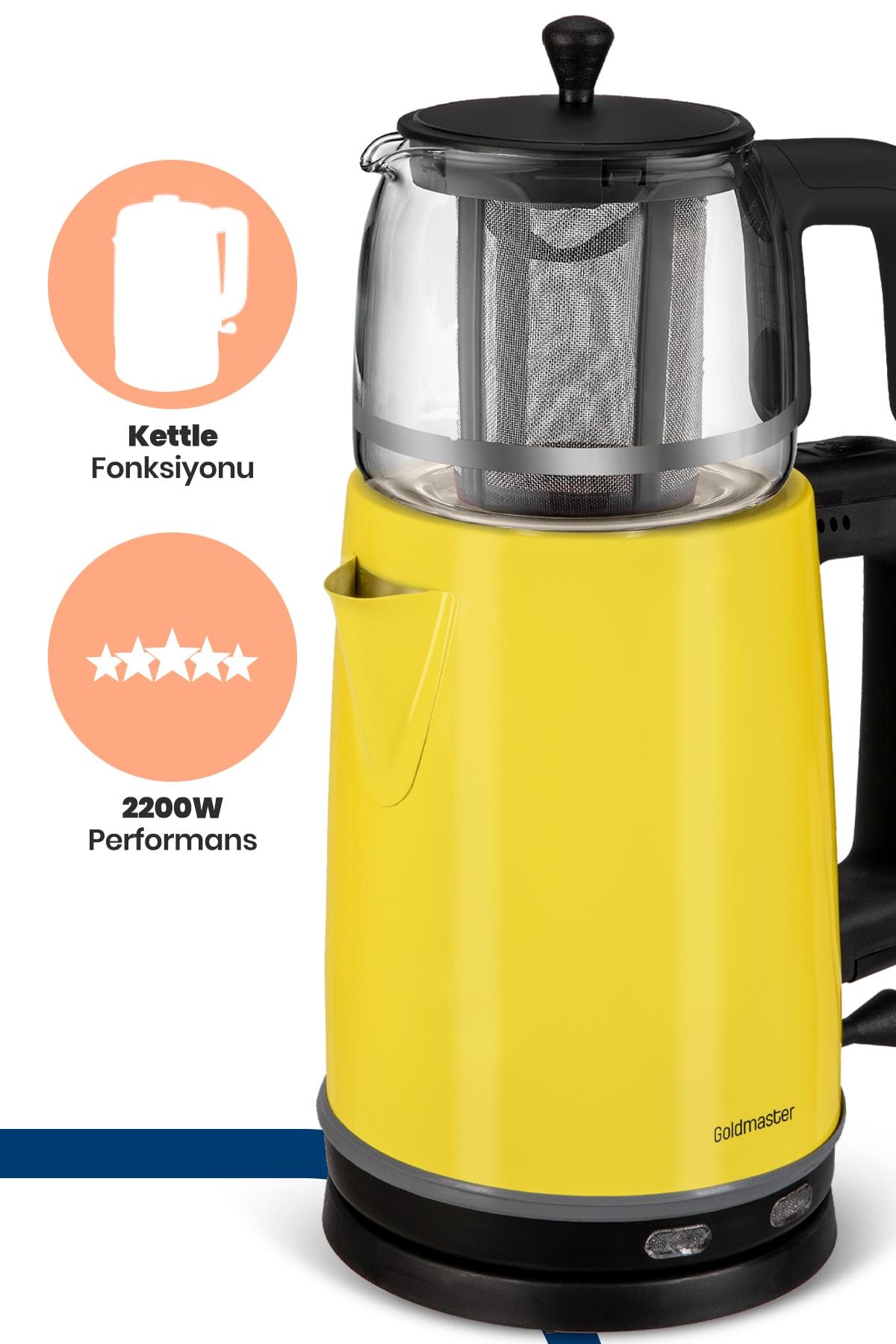 Goldmaster Sarı Paslanmaz Çelik Çay Makinesi Ve Su Isıtıcısı