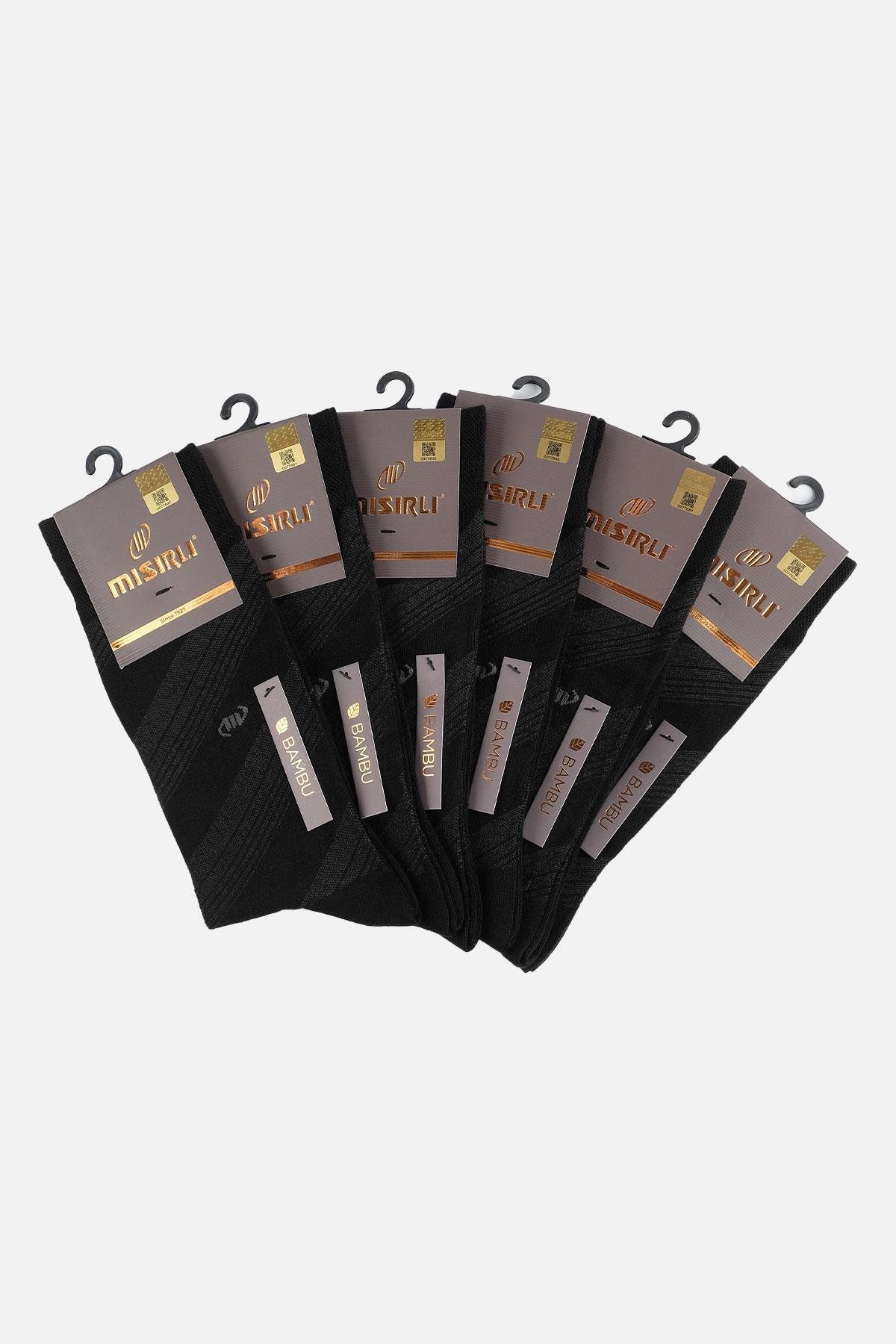 Mısırlı Erkek Bambu Kutulu 6 Çift Siyah Soket Çorap - M-62004-S