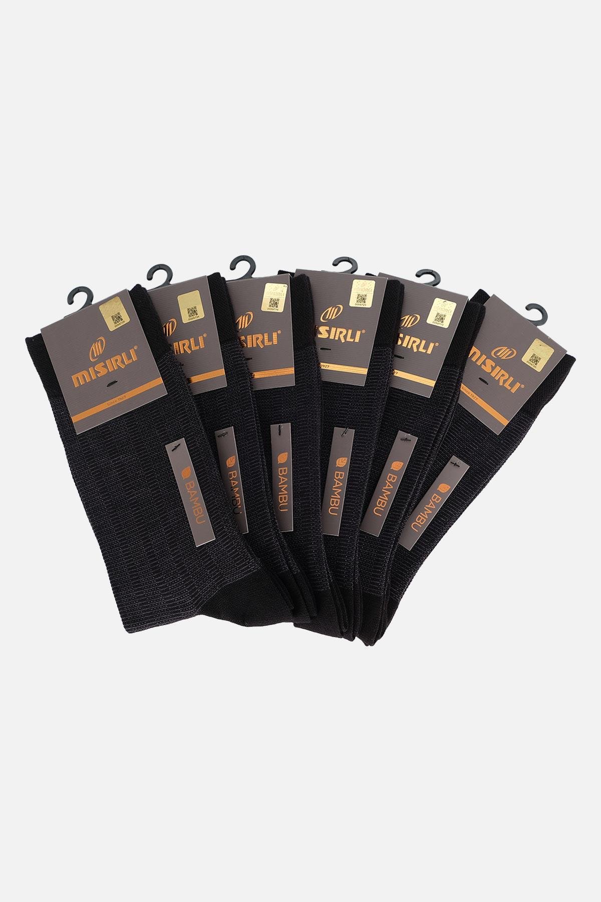 Mısırlı Erkek Bambu Kutulu 6 Çift Siyah Soket Çorap - M-62002-S