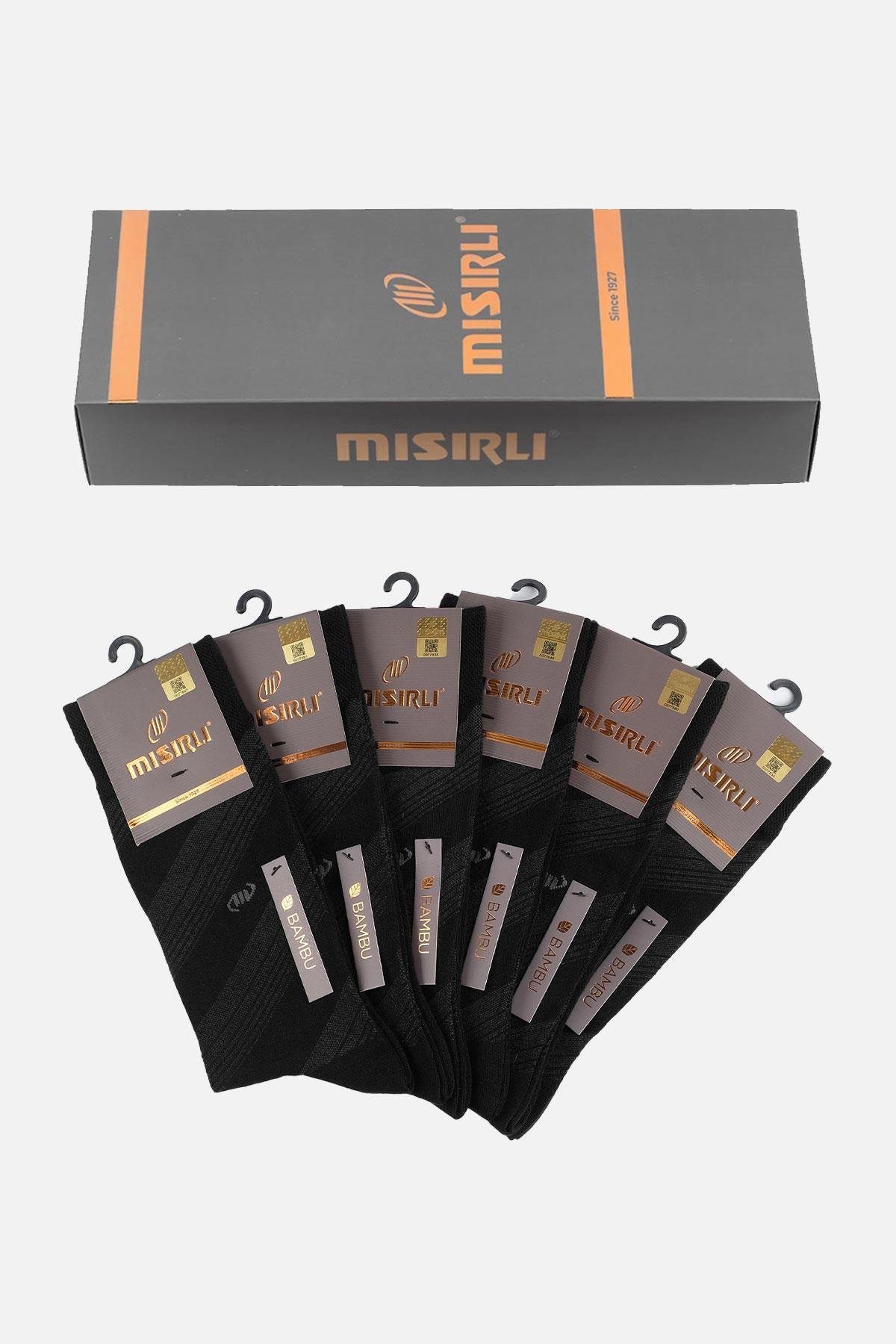 Mısırlı Erkek Bambu Kutulu 6 Çift Siyah Soket Çorap - M-62004-S