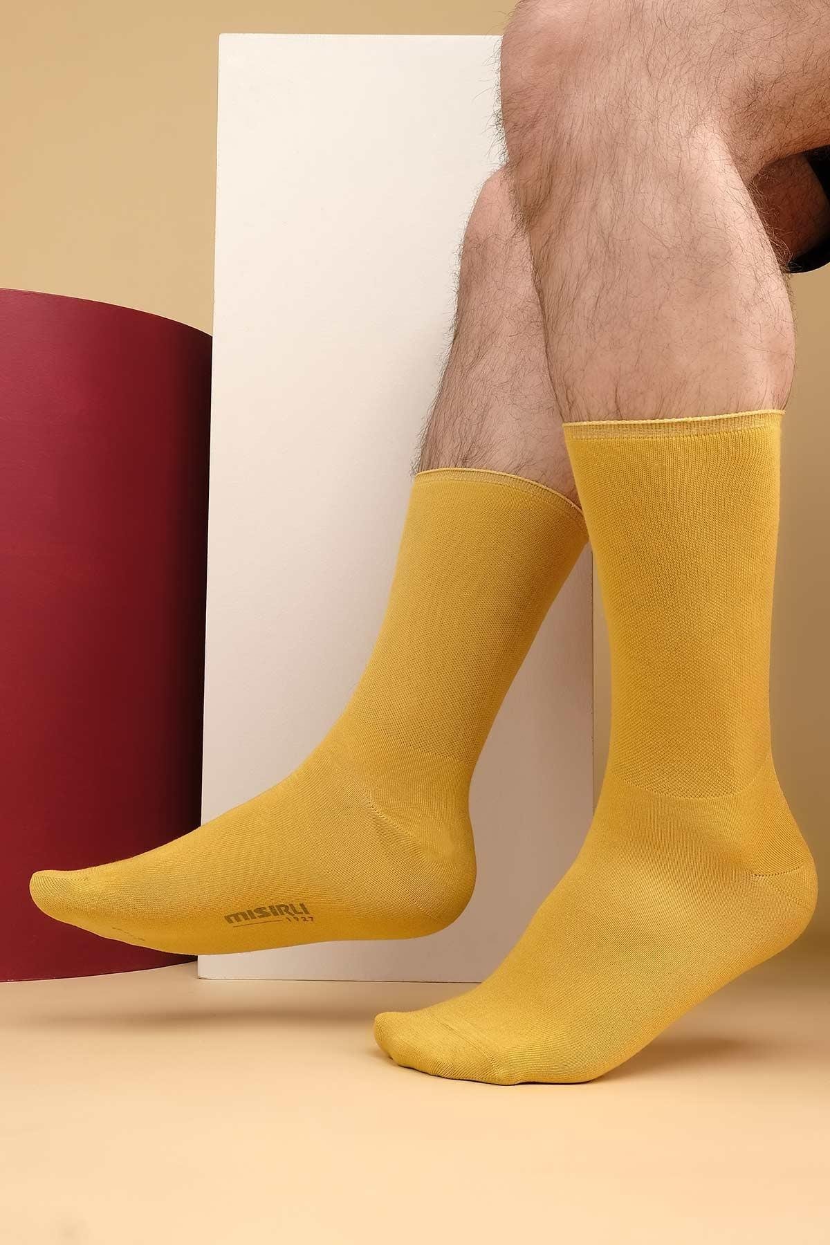 Mısırlı Erkek Bambu Tekli Sarı DiCare Lastiksiz Soket Çorap M 66400 SR