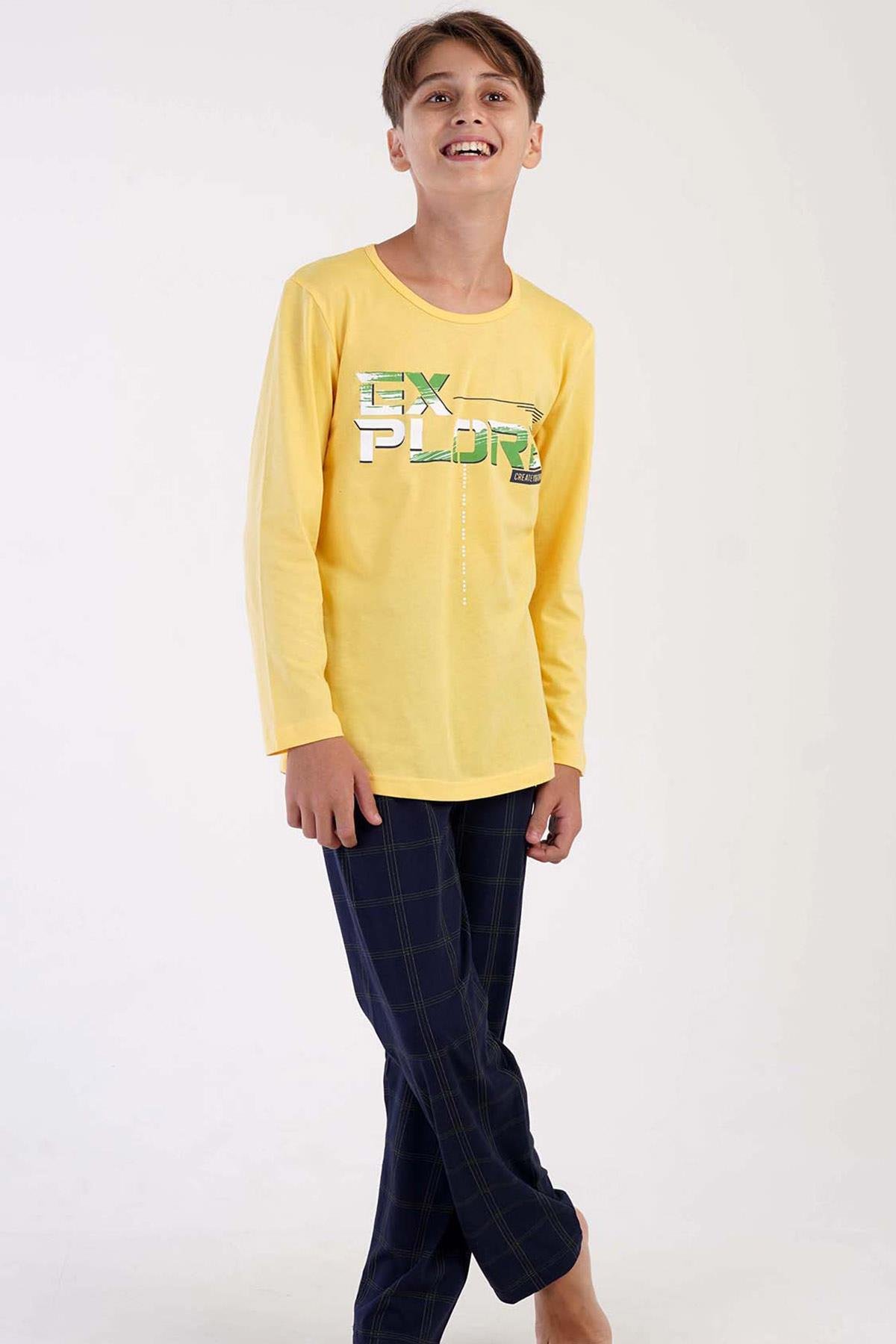 Mısırlı Erkek Çocuk Pamuklu Uzun Kollu Sarı Pijama Takımı