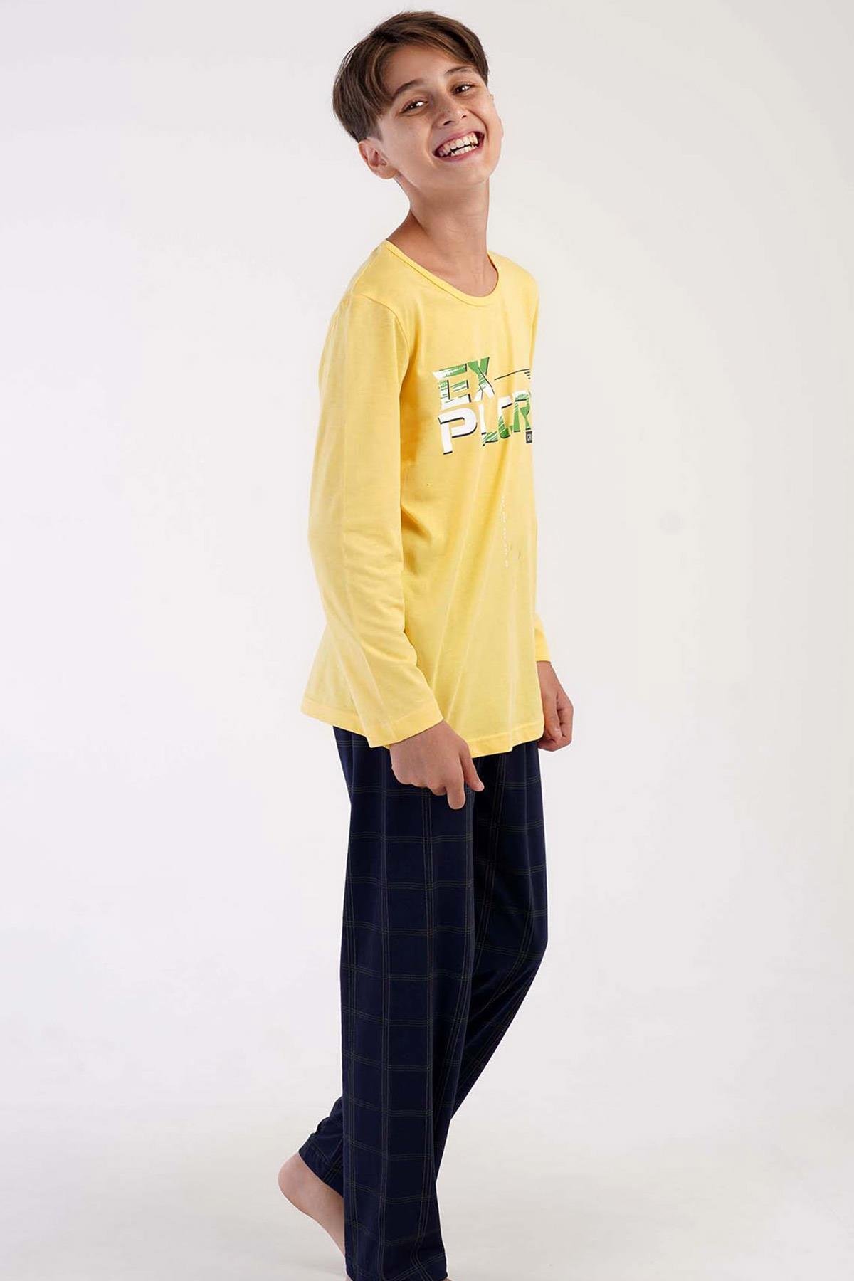 Mısırlı Erkek Çocuk Pamuklu Uzun Kollu Sarı Pijama Takımı