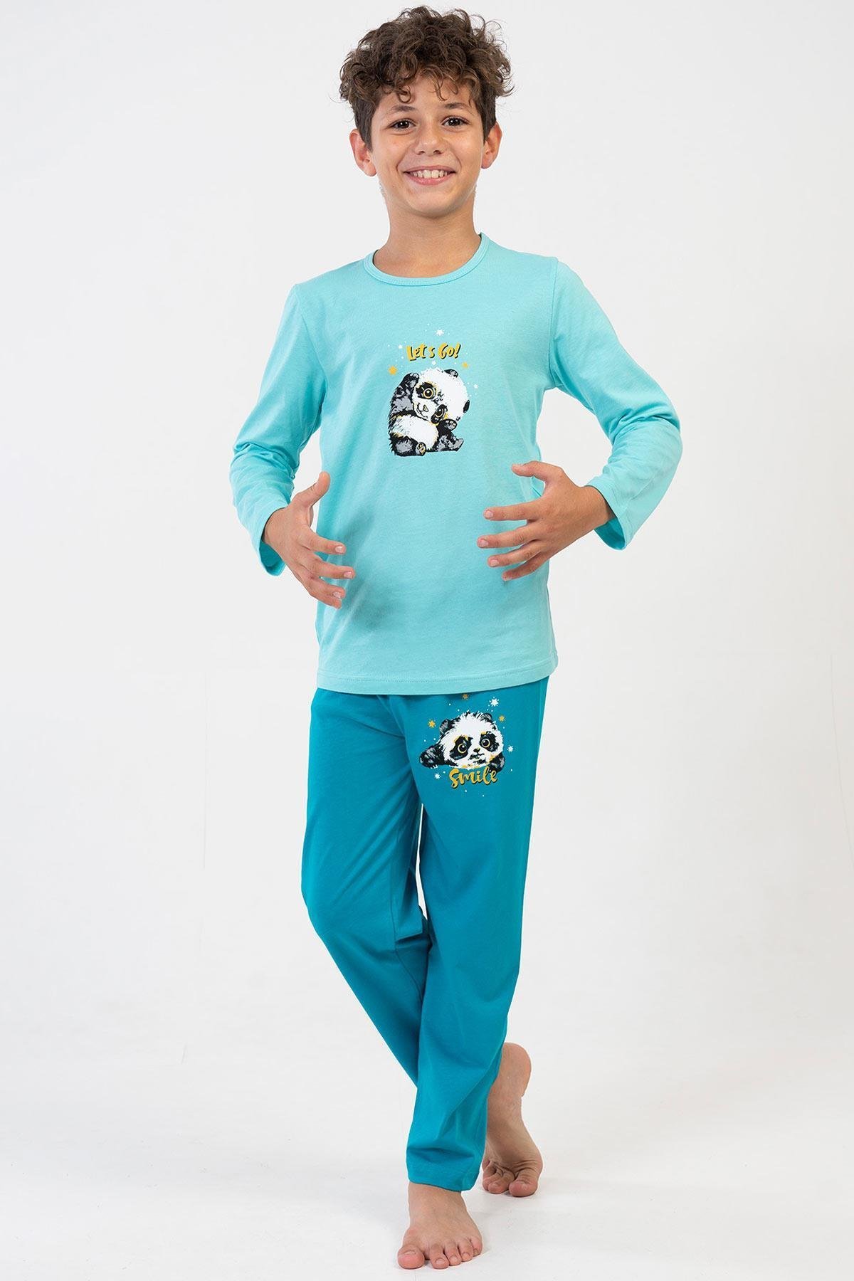 Mısırlı Erkek Çocuk Pamuklu Uzun Kollu Mint Pijama Takımı