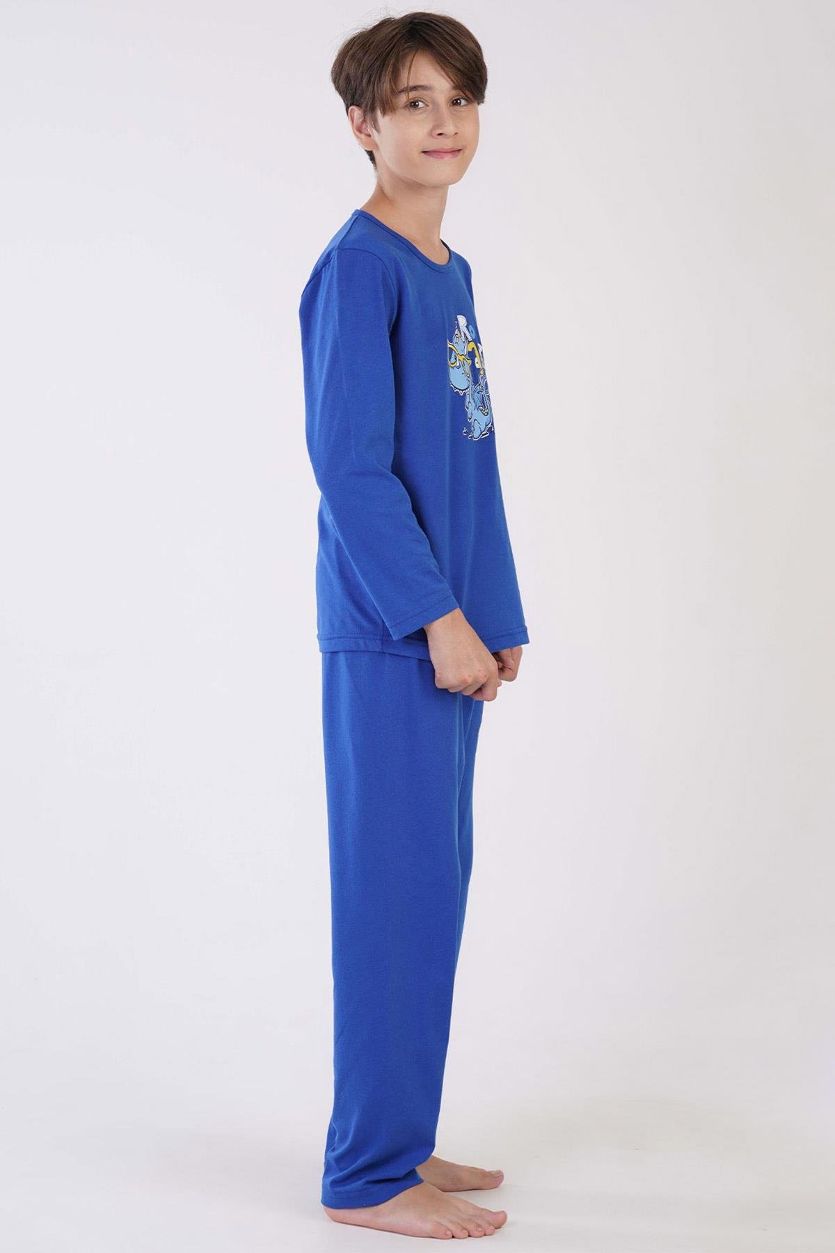 Mısırlı Erkek Çocuk Pamuklu Uzun Kollu Saks Pijama Takımı
