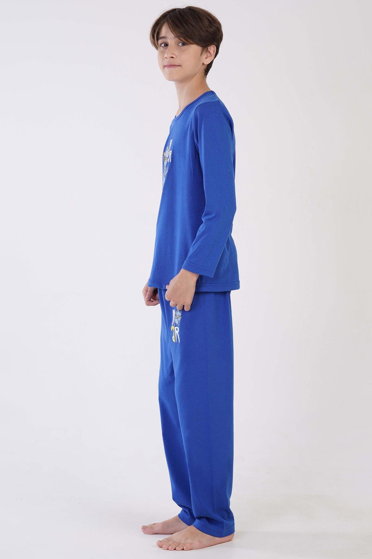 Mısırlı Erkek Çocuk Pamuklu Uzun Kollu Saks Pijama Takımı