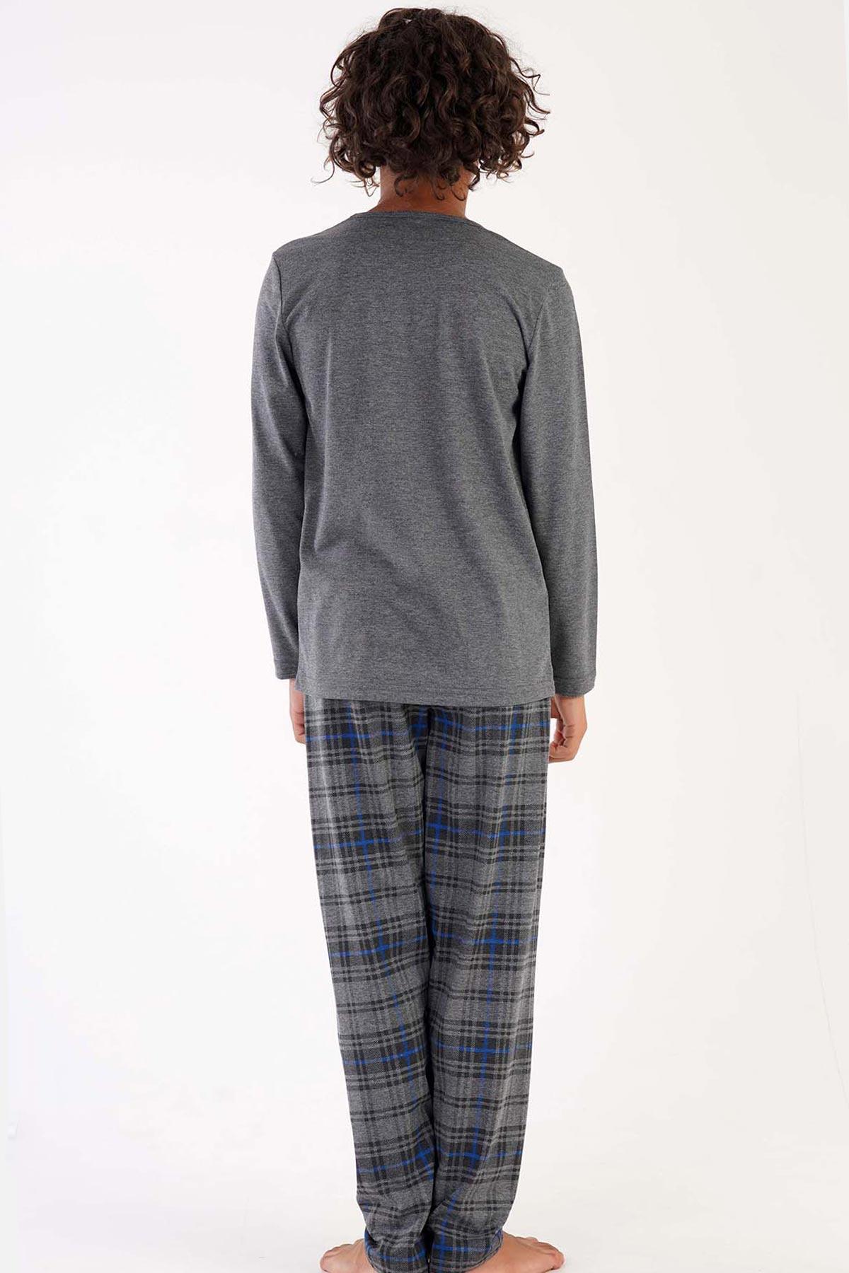 Mısırlı Erkek Çocuk Pamuklu Uzun Kollu Gri Melanj Pijama Takımı