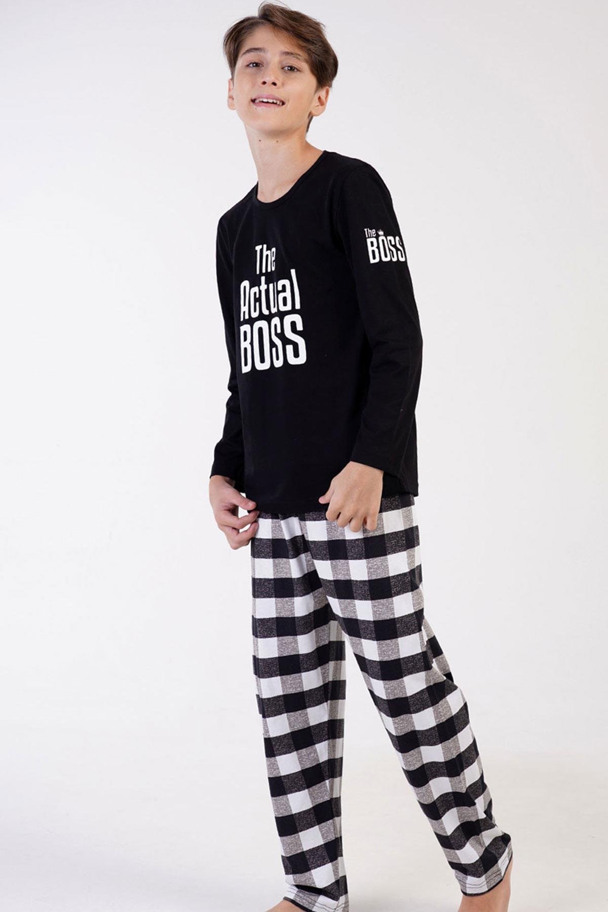 Mısırlı Erkek Çocuk Pamuklu Uzun Kollu Siyah Pijama Takımı
