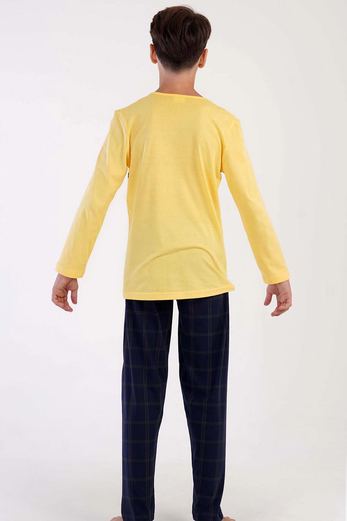 Mısırlı Erkek Çocuk Pamuklu Uzun Kollu Sarı Pijama Takımı