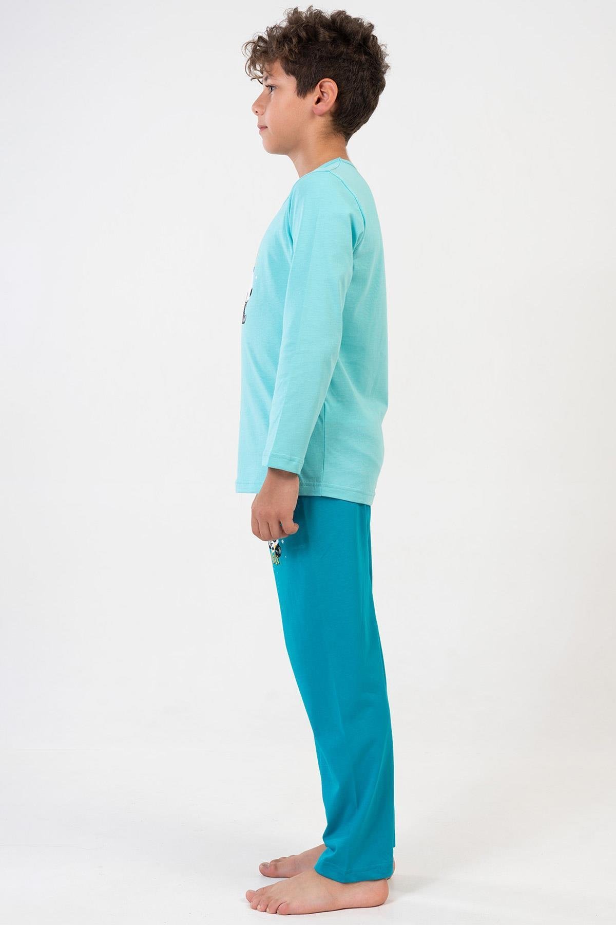 Mısırlı Erkek Çocuk Pamuklu Uzun Kollu Mint Pijama Takımı