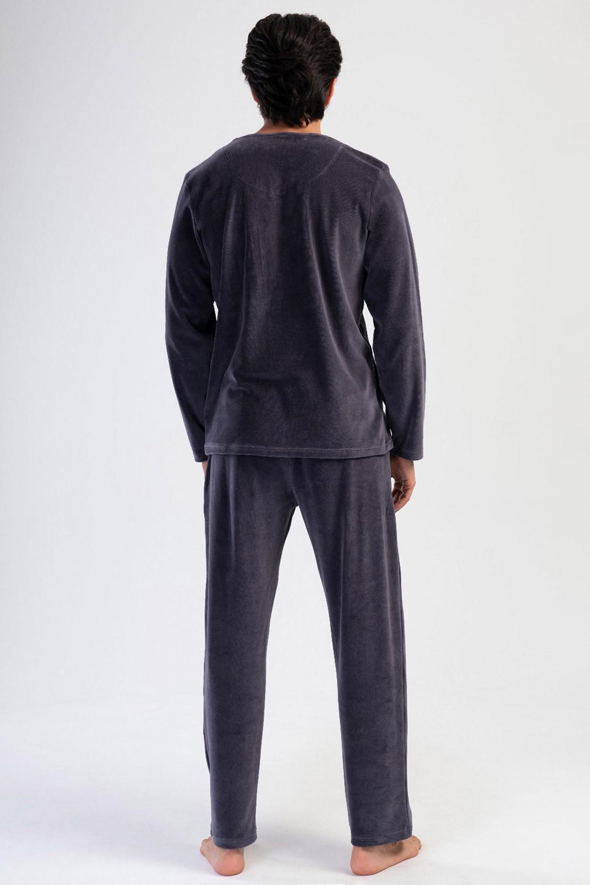 Mısırlı Erkek Kadife Uzun Kollu Füme Pijama Takımı
