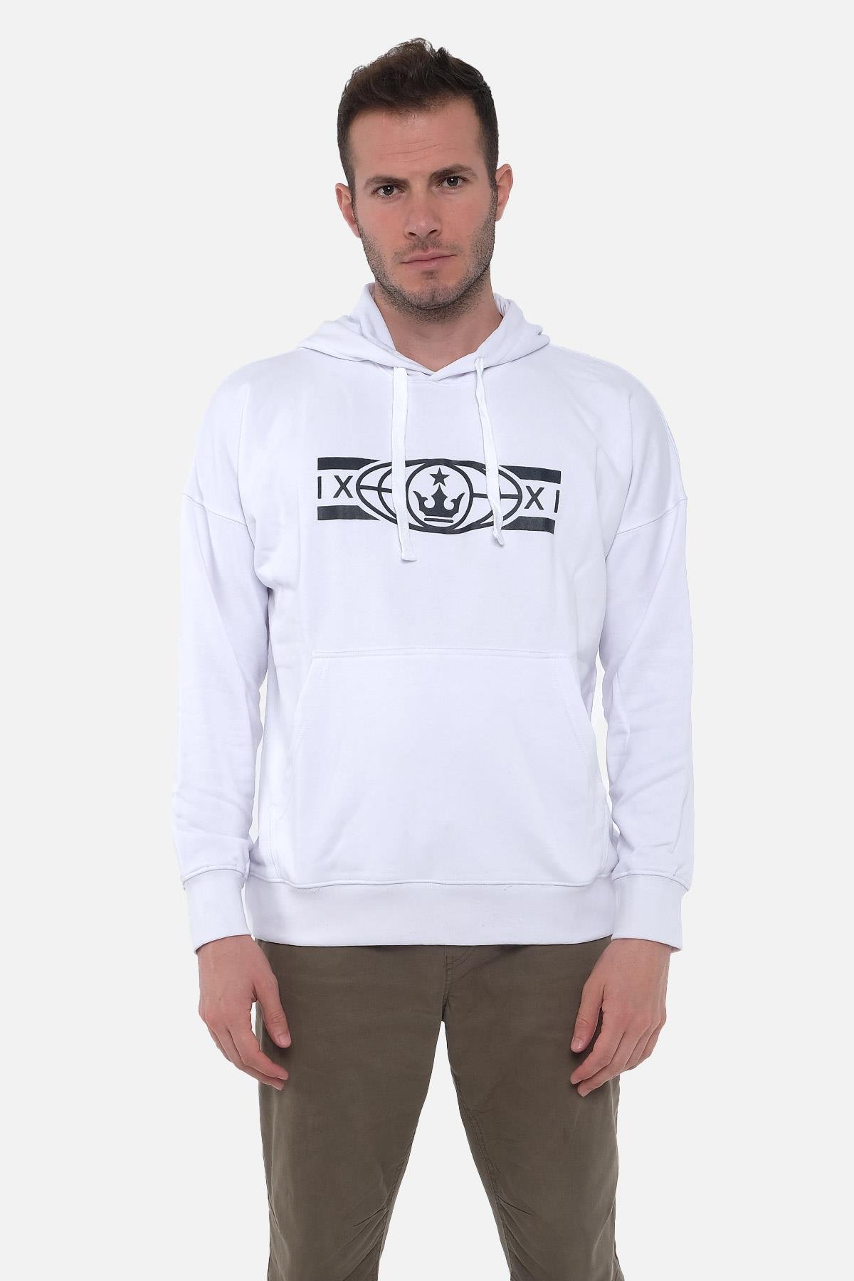 Mısırlı Erkek Oversize Kapüşonlu Libingahope Baskılı Beyaz Sweatshirt