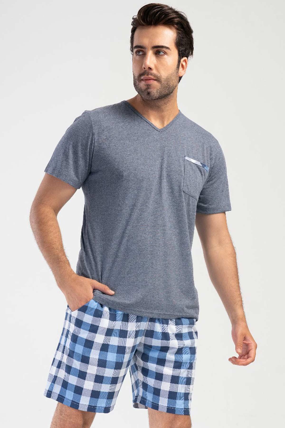 Mısırlı Erkek Pamuklu Antrasit Kısa Kollu Şort Pijama Takımı
