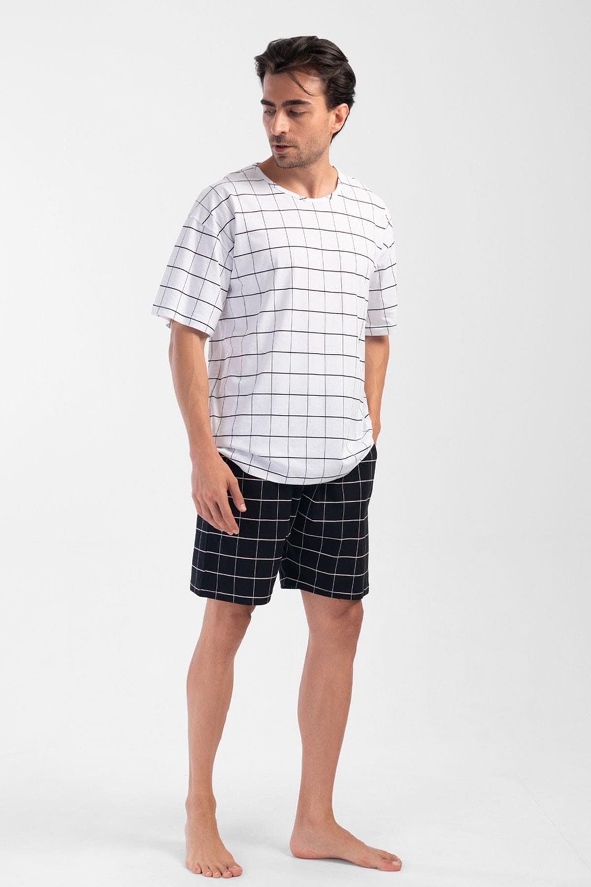 Mısırlı Erkek Pamuklu Beyaz Kısa Kol Şort Pijama Takımı