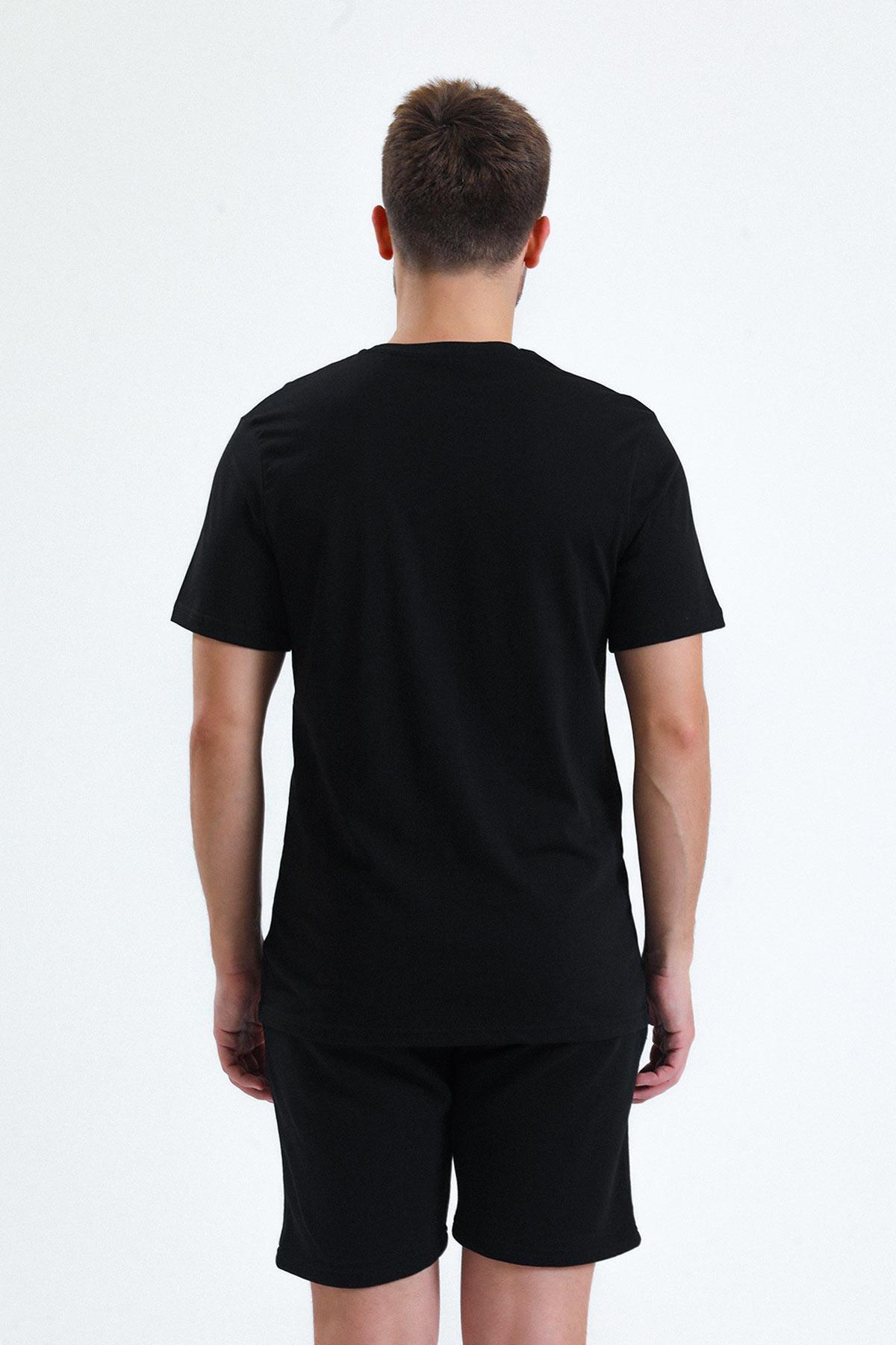 Mısırlı Erkek Pamuklu Bisiklet Yaka Siyah Regular Fit Tişört - M-TSHIRT-RF-S