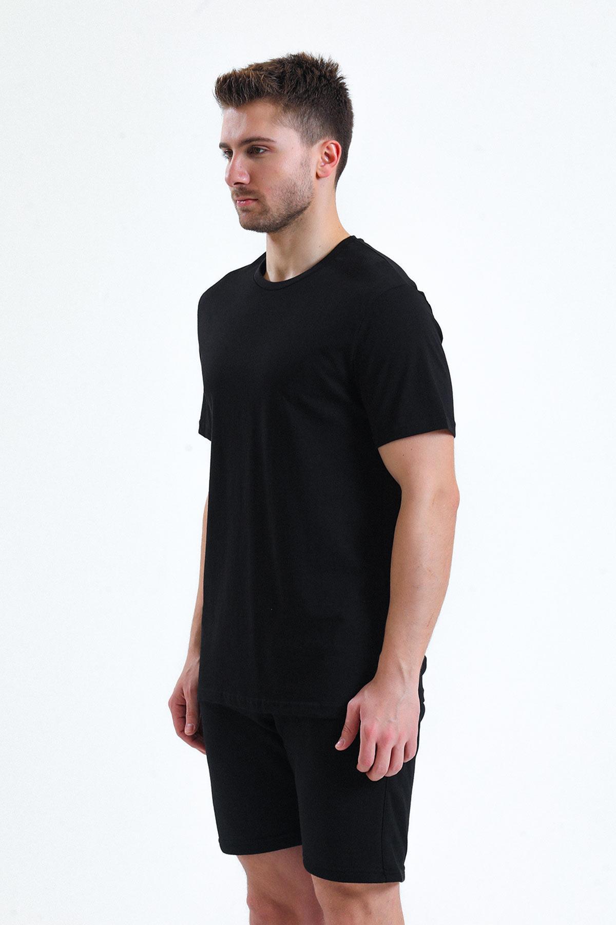 Mısırlı Erkek Pamuklu Bisiklet Yaka Siyah Regular Fit Tişört - M-TSHIRT-RF-S