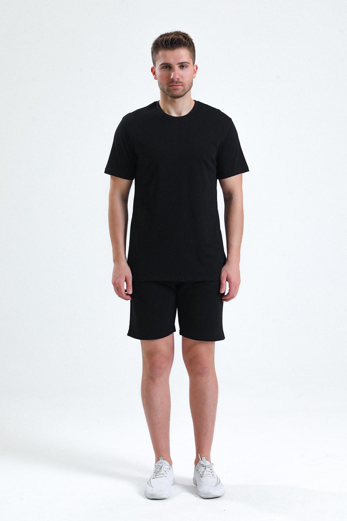 Mısırlı Erkek Pamuklu Bisiklet Yaka Siyah Regular Fit Tişört - M-TSHIRT-RF-S