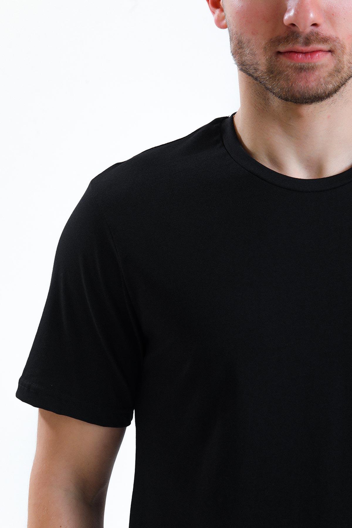 Mısırlı Erkek Pamuklu Bisiklet Yaka Siyah Regular Fit Tişört - M-TSHIRT-RF-S