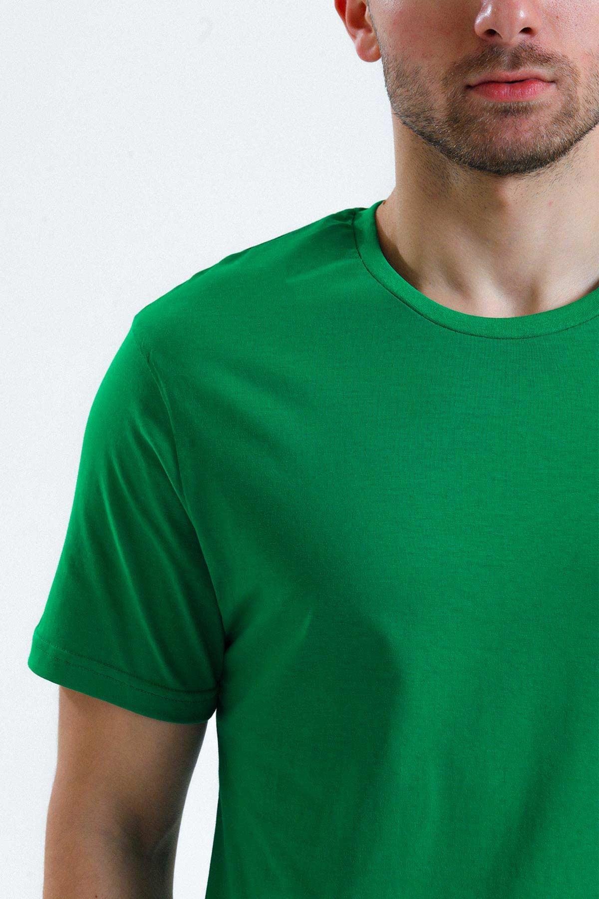 Mısırlı Erkek Pamuklu Bisiklet Yaka Yeşil Regular Fit Tişört  M TSHIRT RF Y