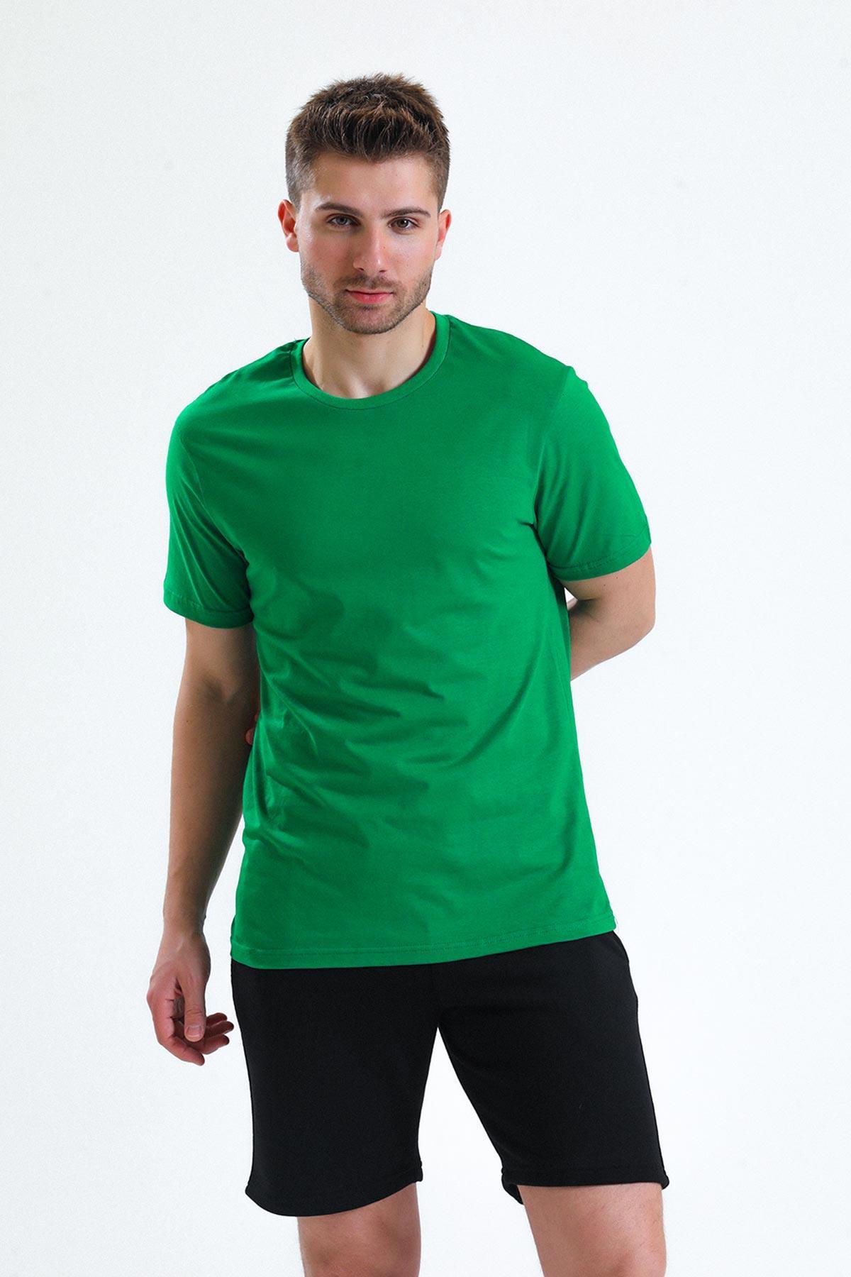 Mısırlı Erkek Pamuklu Bisiklet Yaka Yeşil Regular Fit Tişört  M TSHIRT RF Y