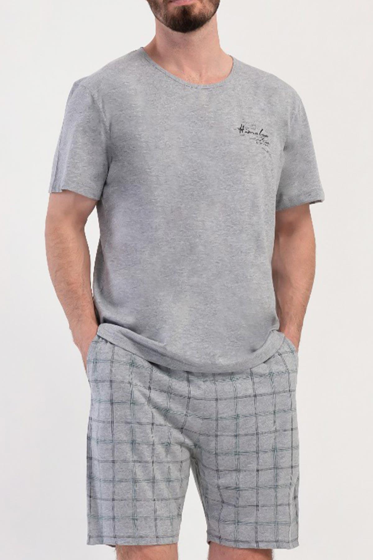 Mısırlı Erkek Pamuklu Gri Melanj Kısa Kollu Şort Pijama Takımı