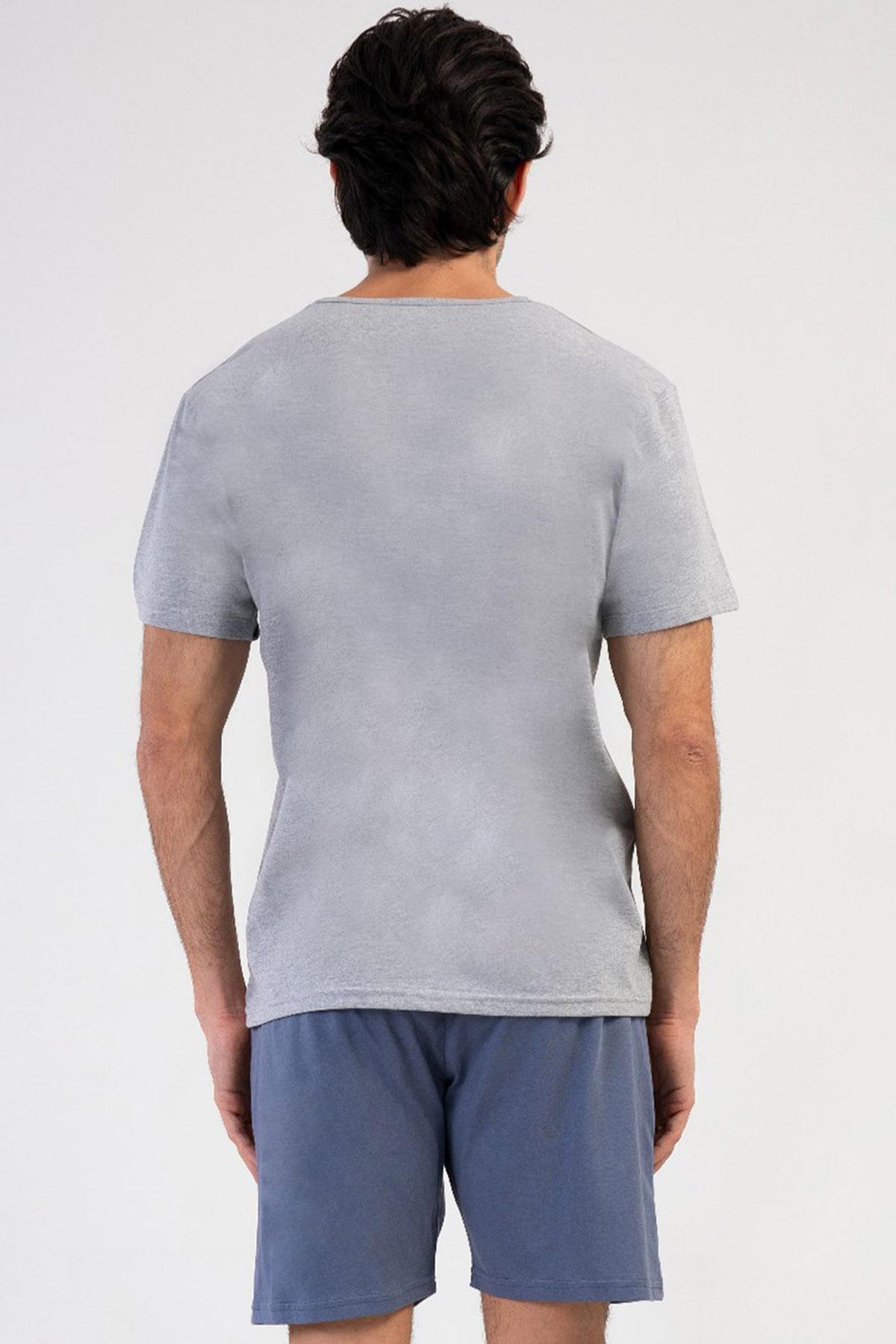 Mısırlı Erkek Pamuklu Gri Melanj Kısa Kollu Şort Pijama Takımı