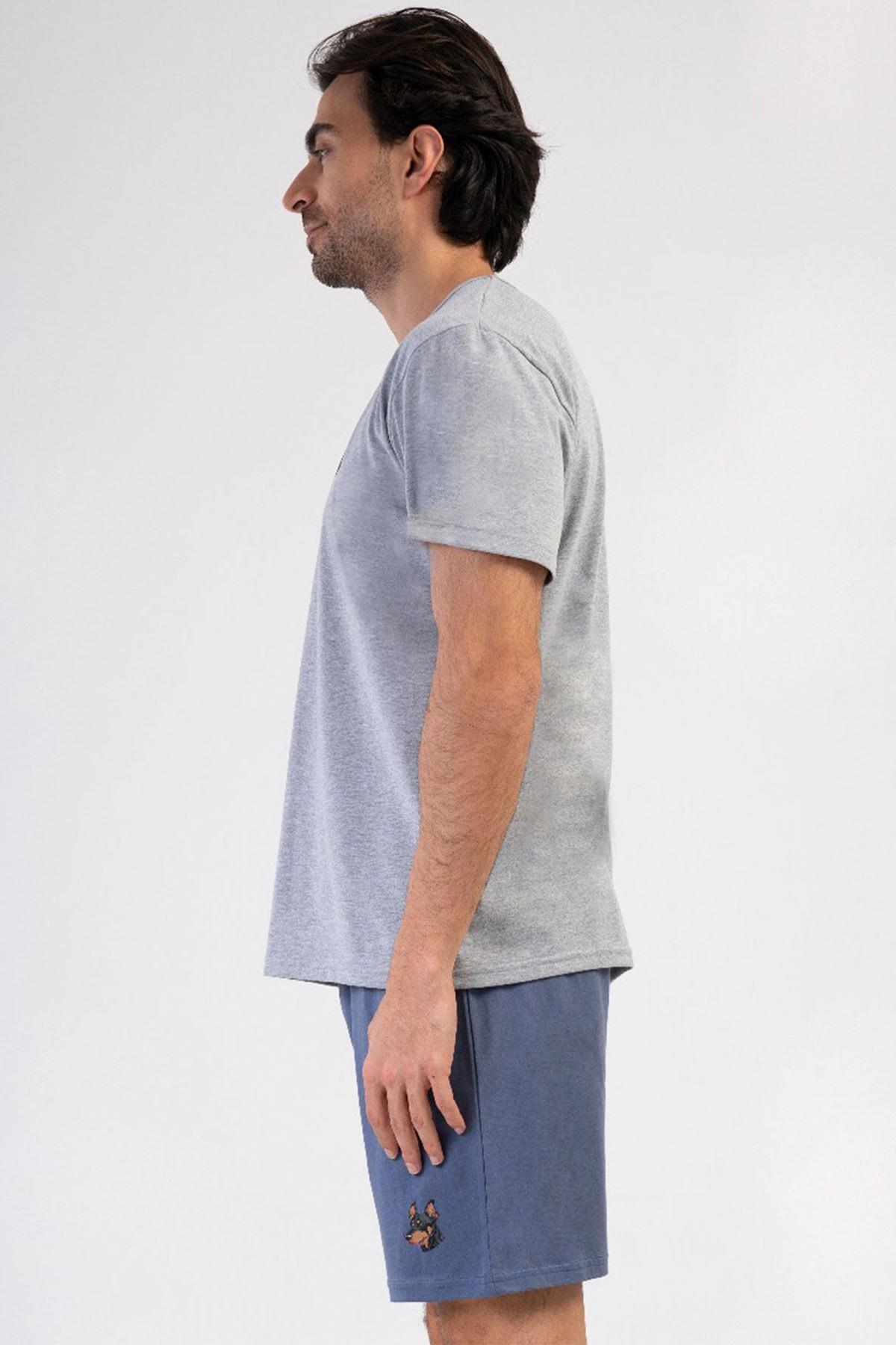 Mısırlı Erkek Pamuklu Gri Melanj Kısa Kollu Şort Pijama Takımı