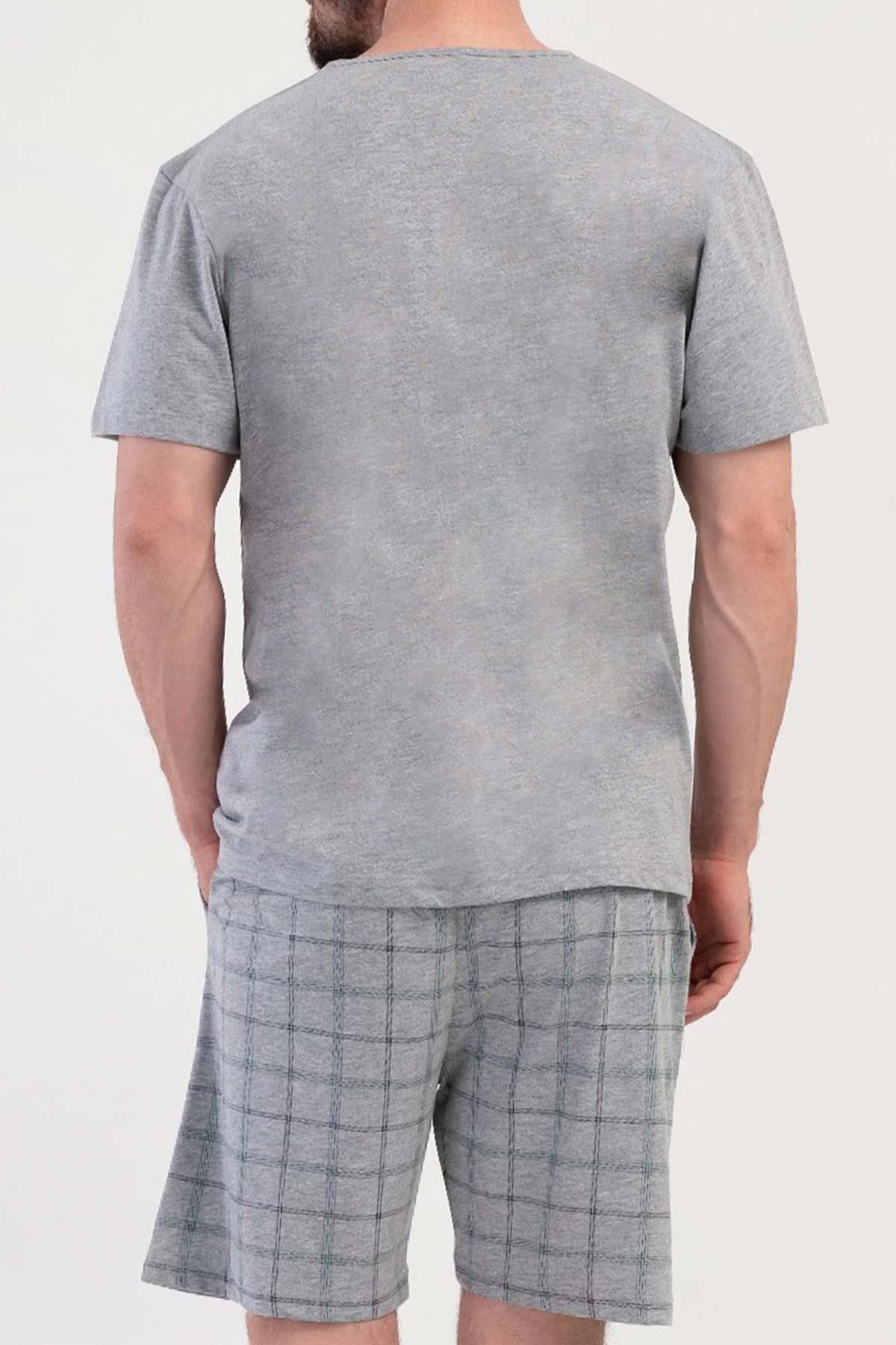 Mısırlı Erkek Pamuklu Gri Melanj Kısa Kollu Şort Pijama Takımı