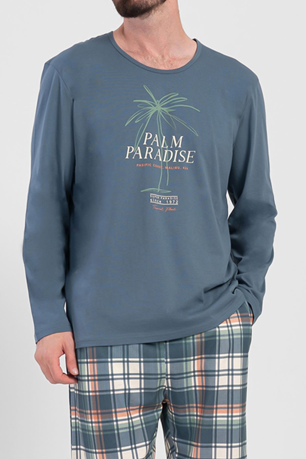 Mısırlı Erkek Pamuklu Gri Uzun Kollu Pijama Takımı