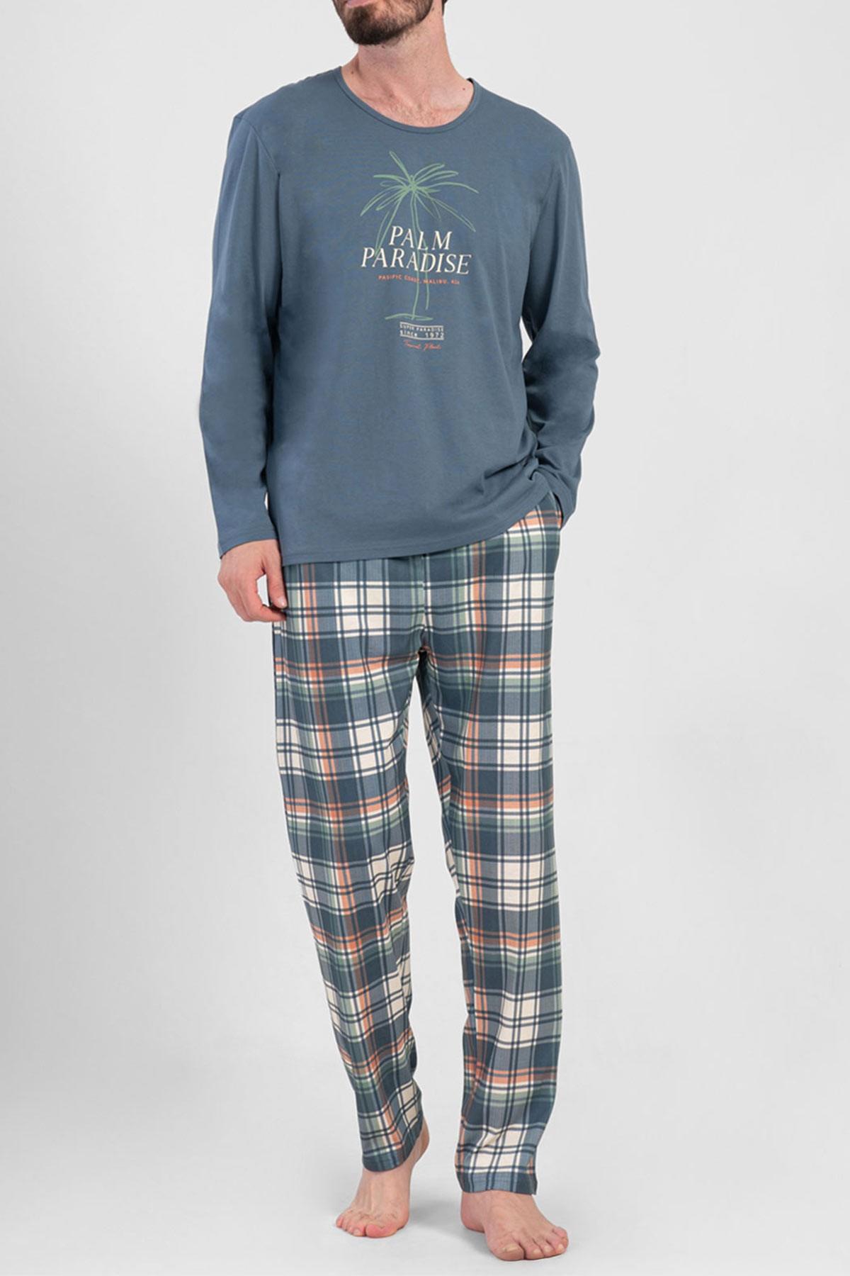 Mısırlı Erkek Pamuklu Gri Uzun Kollu Pijama Takımı