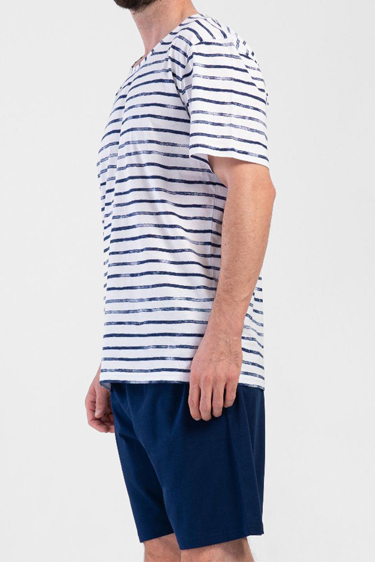 Mısırlı Erkek Pamuklu İndigo Kısa Kol Şort Pijama Takımı