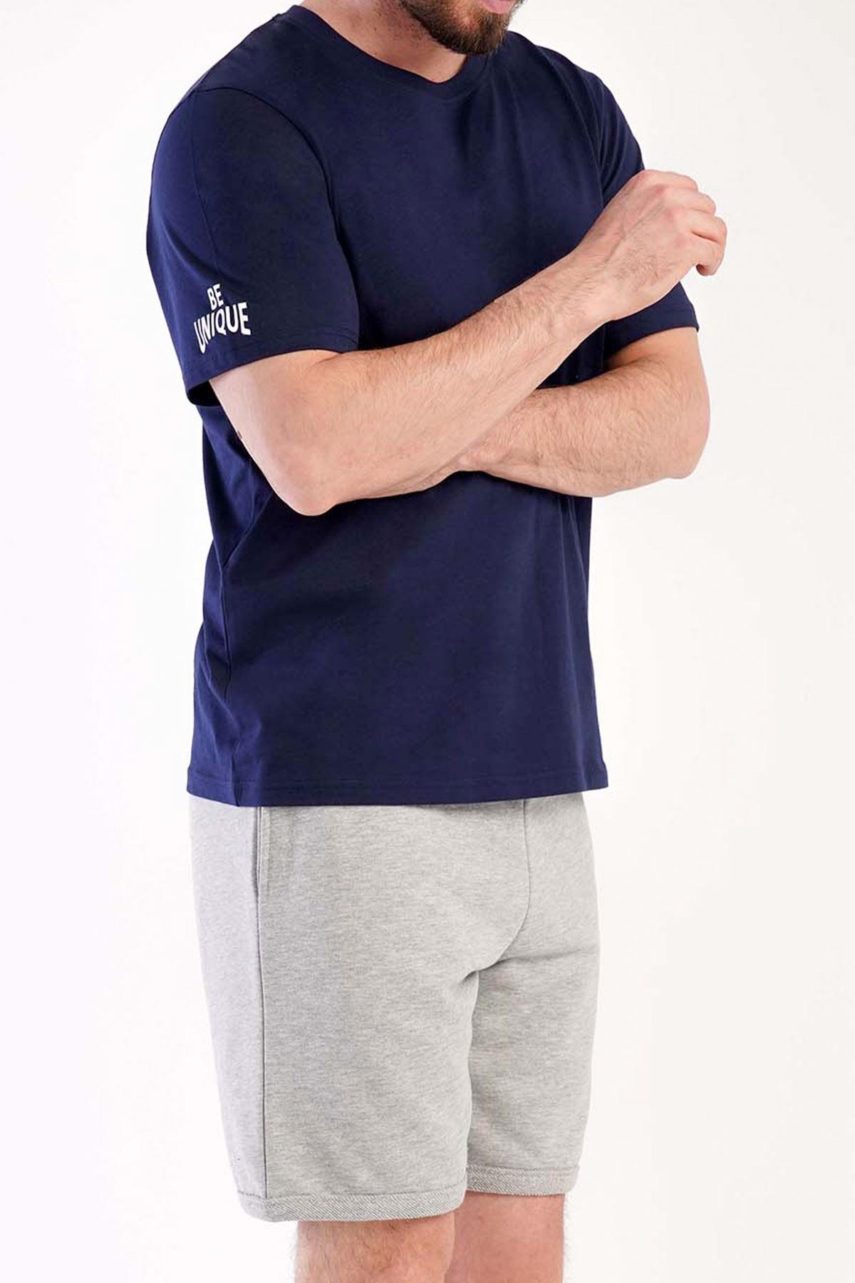 Mısırlı Erkek Pamuklu Lacivert Kısa Kol Şort Pijama Takımı