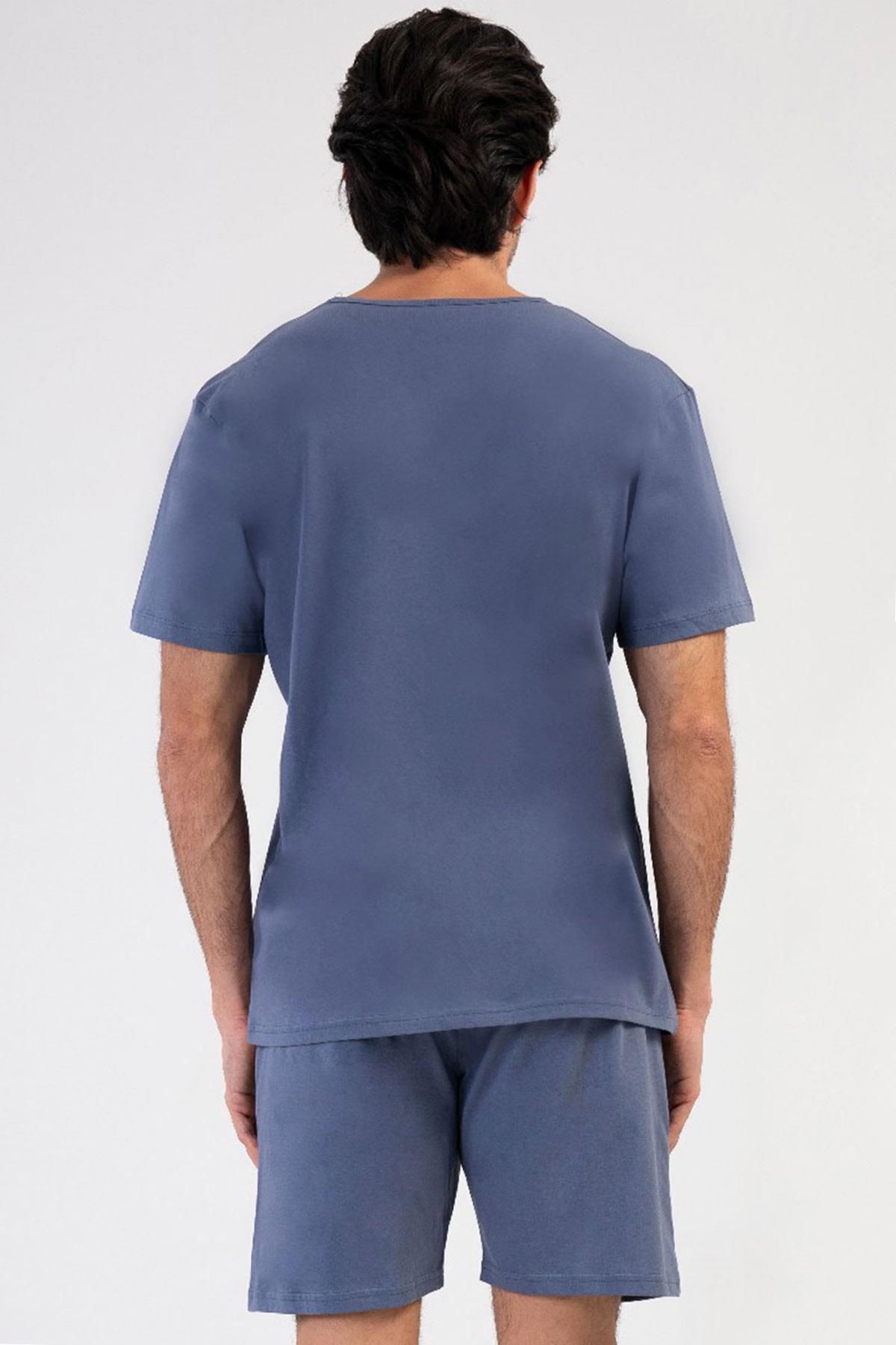 Mısırlı Erkek Pamuklu Lacivert Kısa Kollu Şort Pijama Takımı