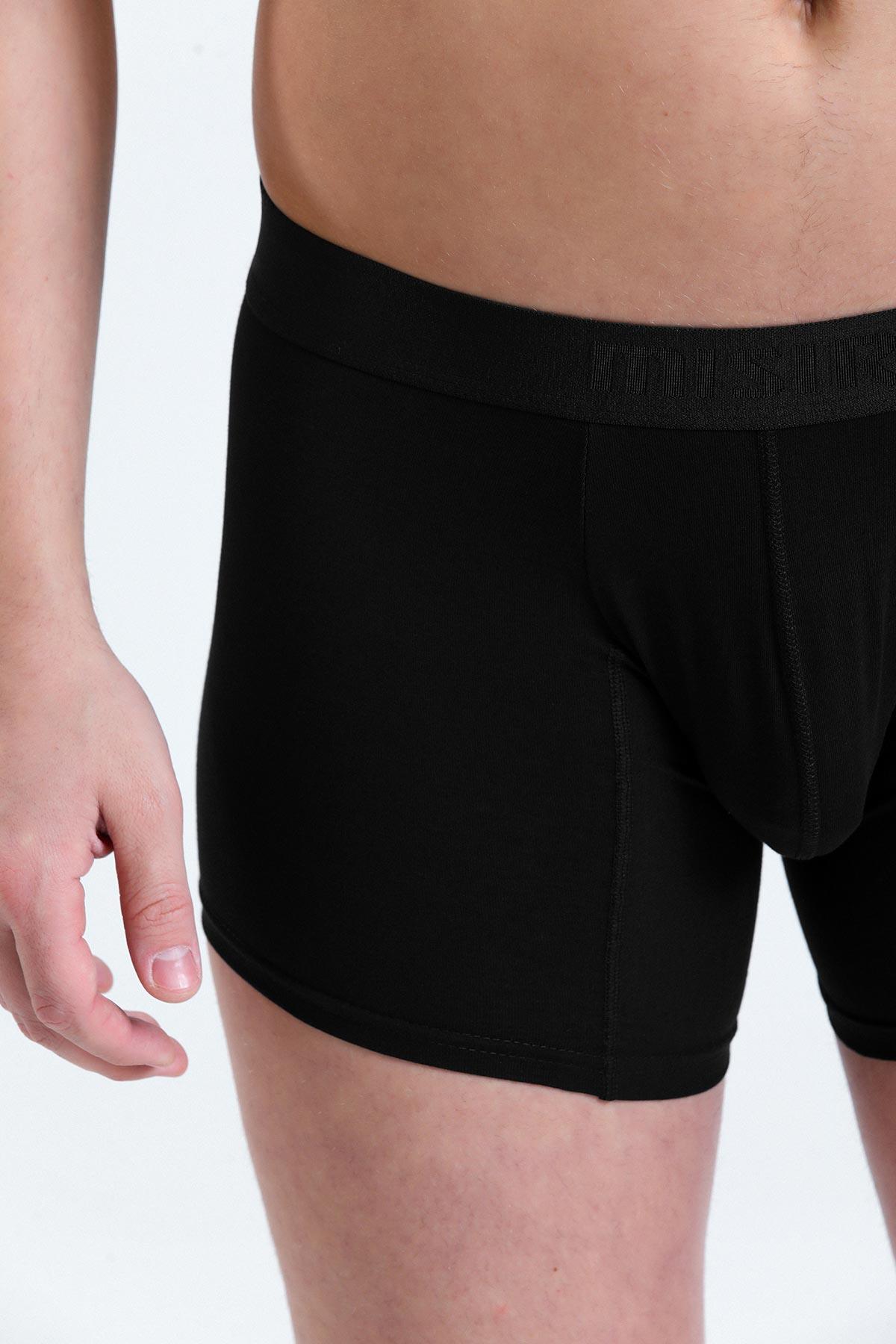 Mısırlı Erkek Pamuklu Long Fit 2'li Siyah/Siyah Boxer   M BXR SS 3