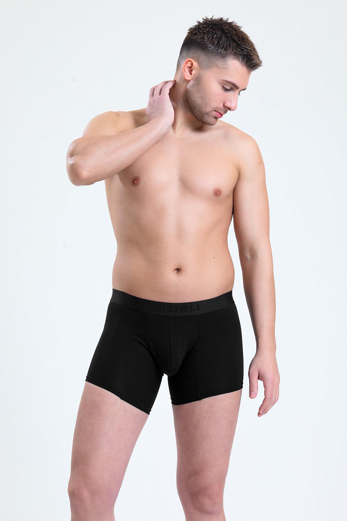 Mısırlı Erkek Pamuklu Long Fit 2'li Siyah/Siyah Boxer   M BXR SS 3