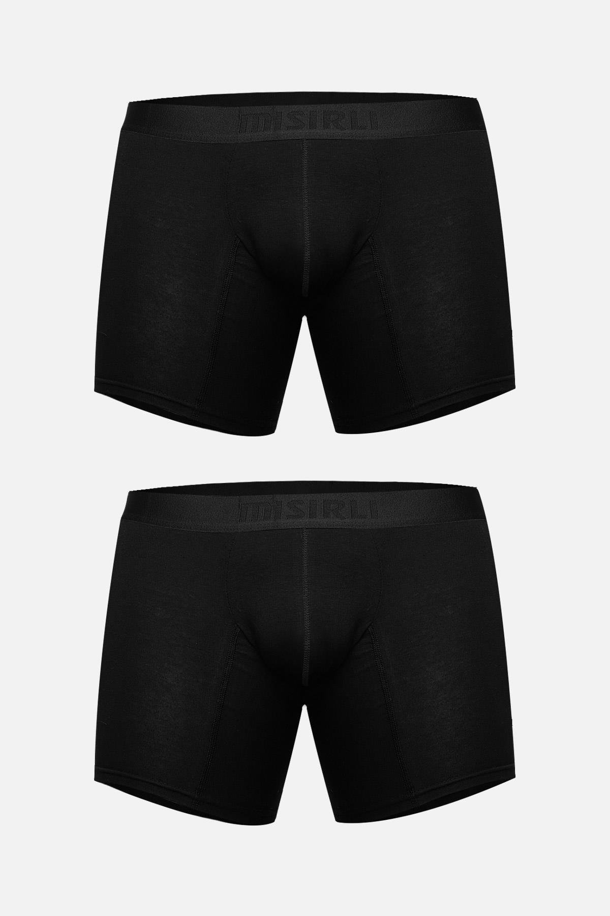Mısırlı Erkek Pamuklu Long Fit 2'li Siyah/Siyah Boxer   M BXR SS 3