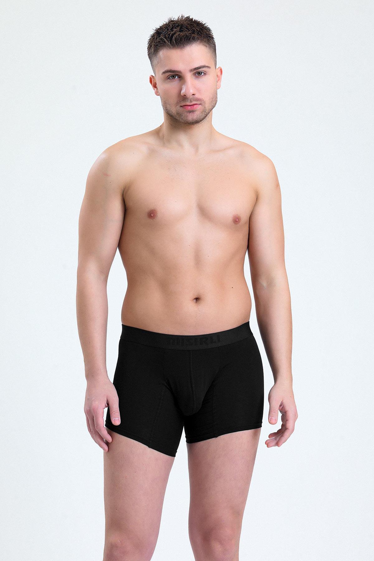 Mısırlı Erkek Pamuklu Long Fit 2'li Siyah/Siyah Boxer   M BXR SS 3